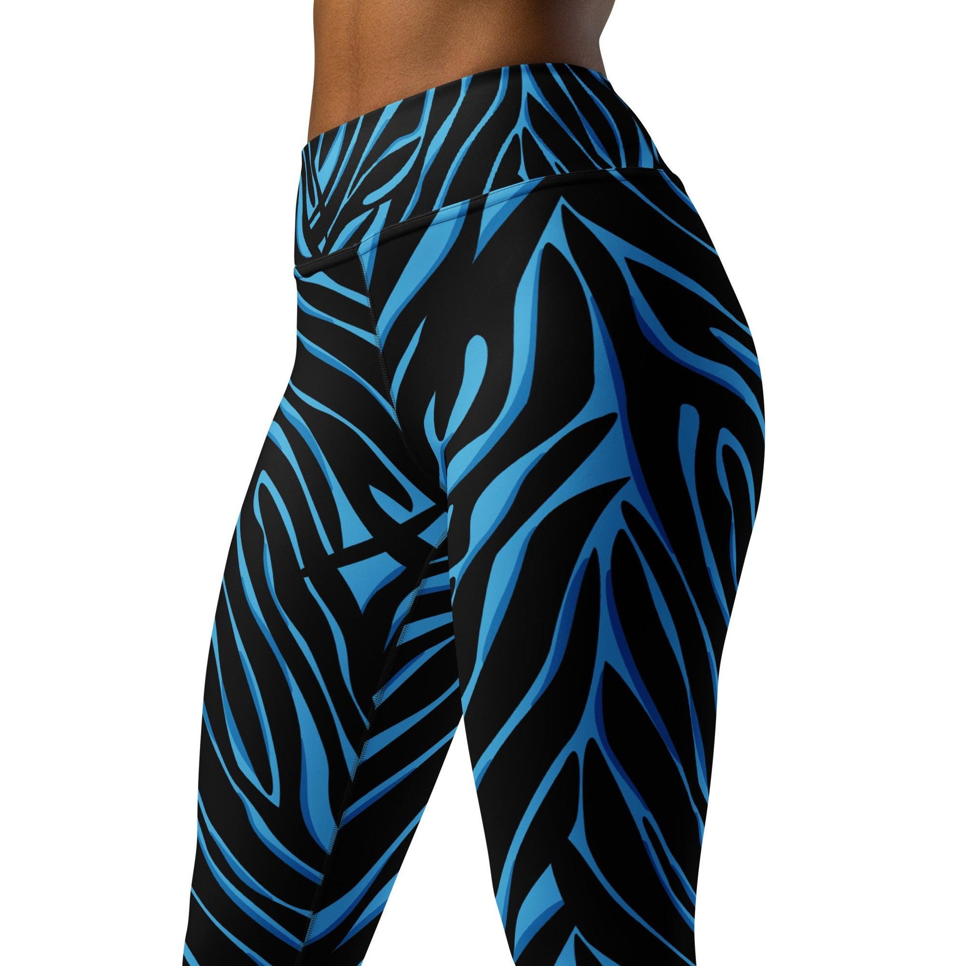 Legging de yoga femme bleu et noir - imprimé animal minimaliste - Détail matière extensible et séchage rapide