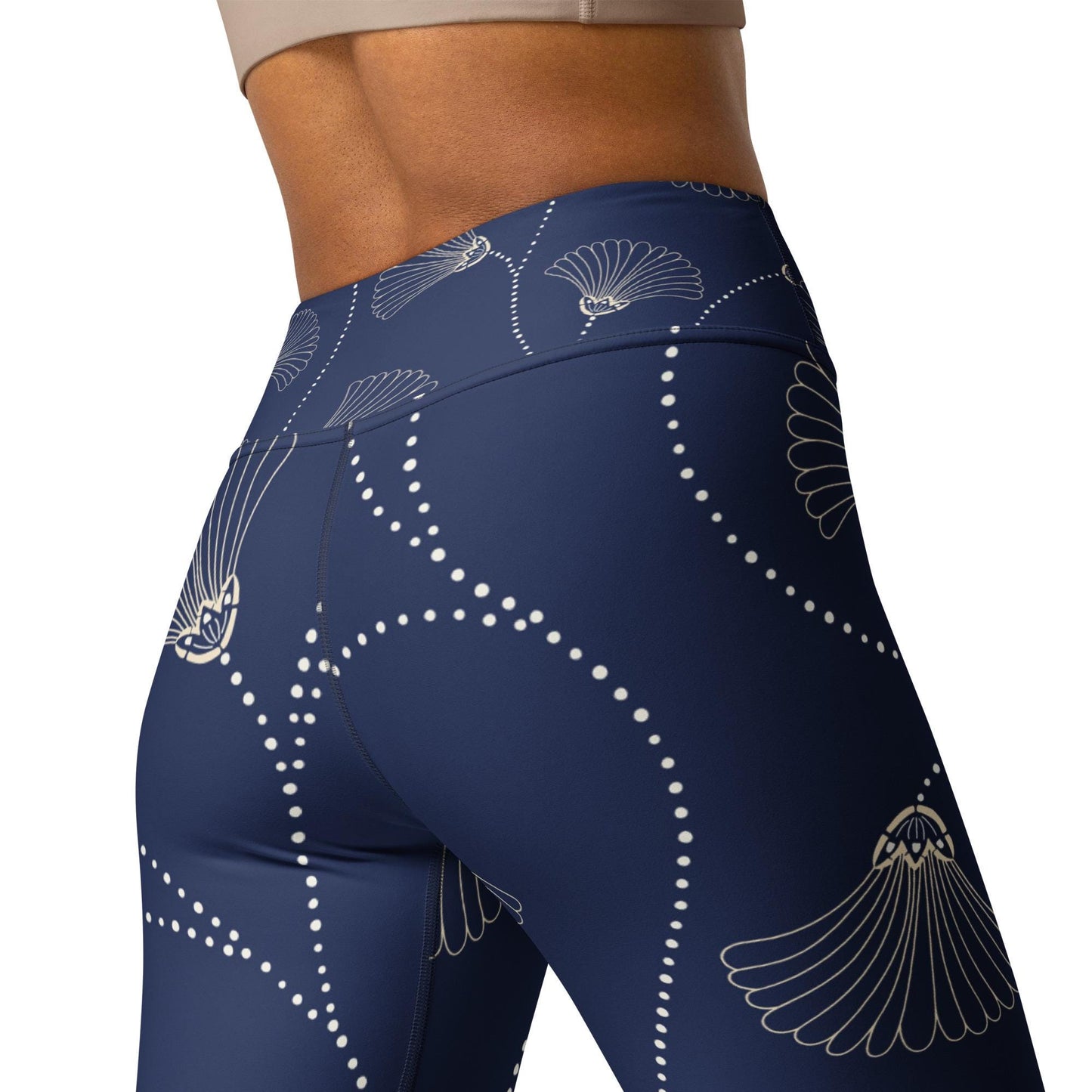 Legging de yoga femme bleu fleuri - imprimé minimaliste - Détail matière extensible et séchage rapide