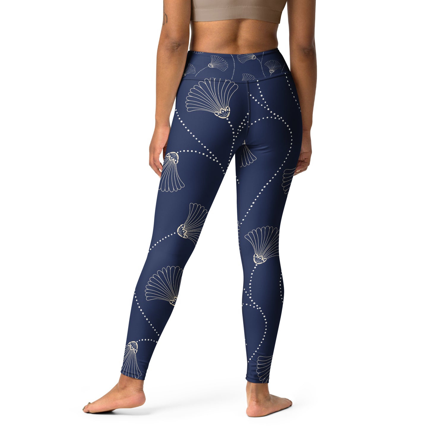 Legging de yoga femme bleu fleuri - imprimé minimaliste – vue de dos, finitions propres