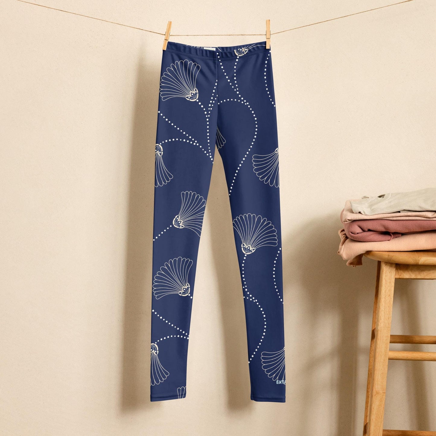 Legging fille ado - bleu fleuri, minimaliste – Détail matière extensible et séchage rapide