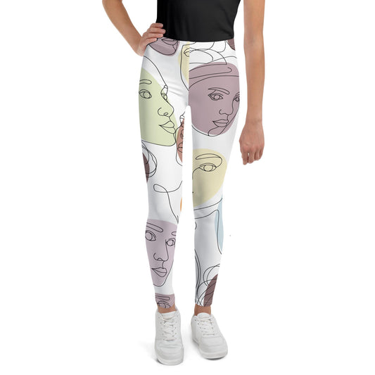 Legging fille ado - multicolore, calligraphie minimaliste – vue de face, taille haute et coupe près du corps
