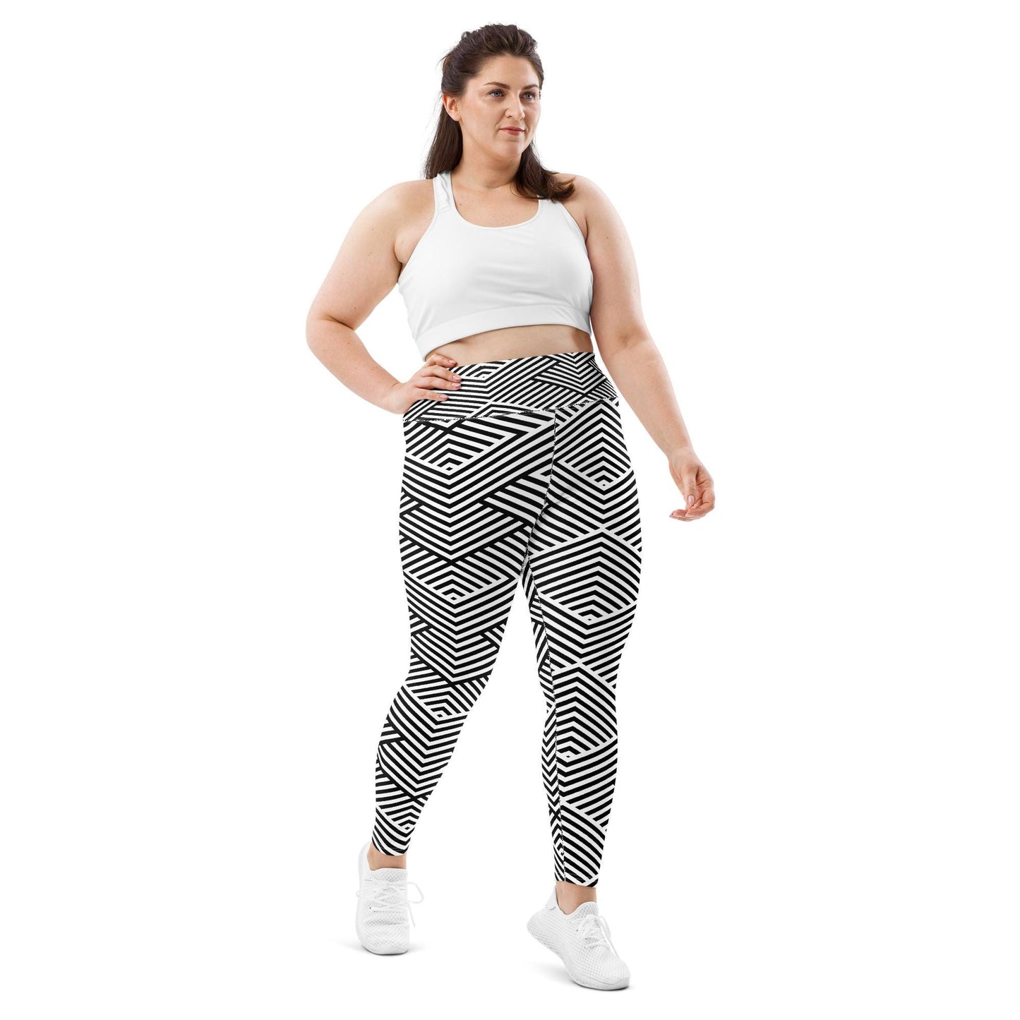 Legging grande taille femme - oversize – blanc et noir - Posture d’entraînement – legging  **opaque en flexion**