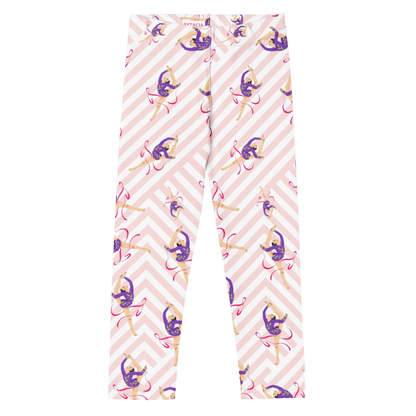 Leggings petite fille – Ourlets et coutures, leggings  - blanc et rose - motif gymnaste danseuse 