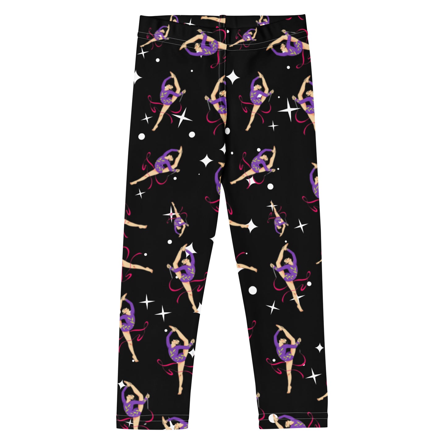 Leggings petite fille – Ourlets et coutures, leggings - noir étoilé - motif gymnaste danseuse 