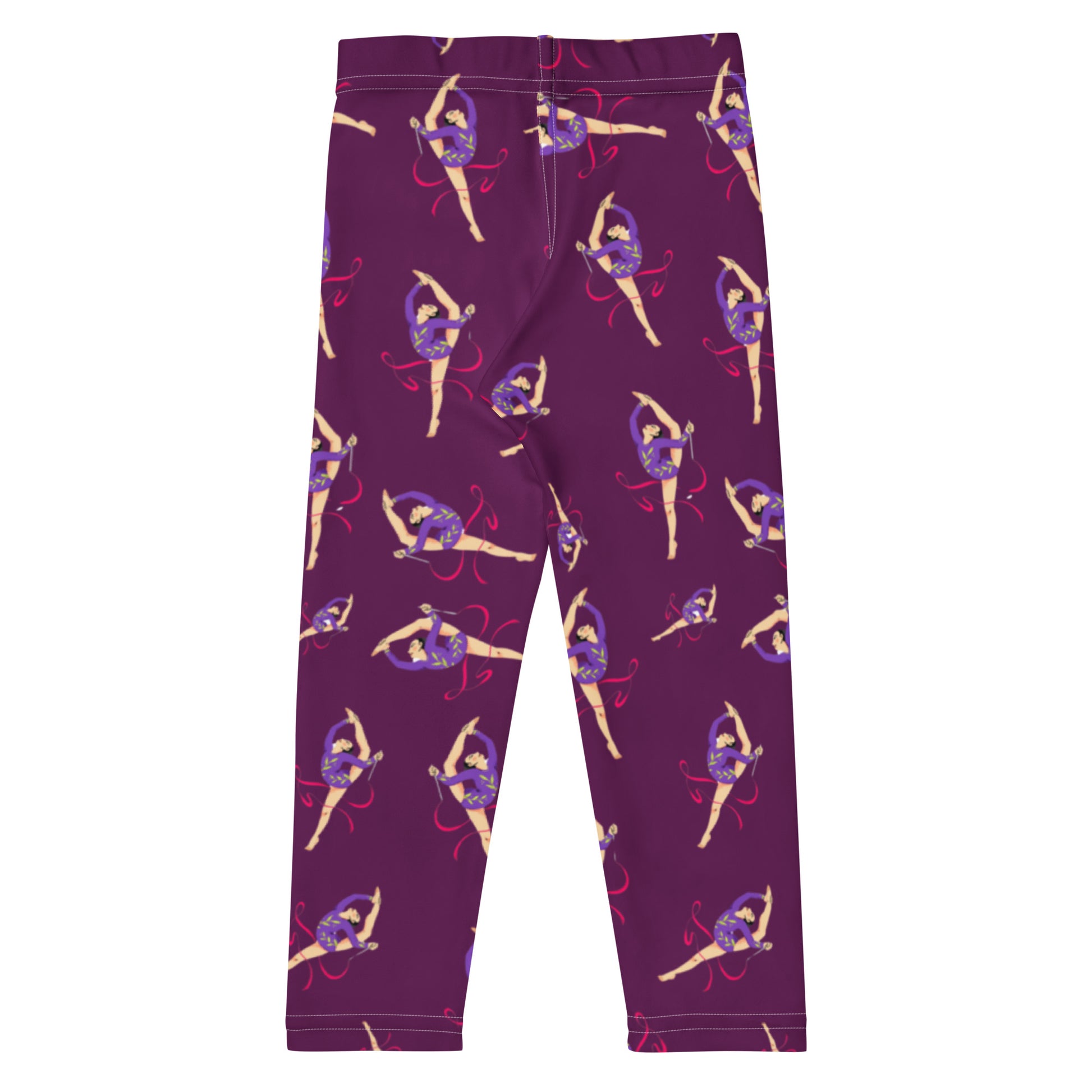 Leggings petite fille portés –  Ourlets et coutures, leggings - Mauve - motif gymnaste danseuse 