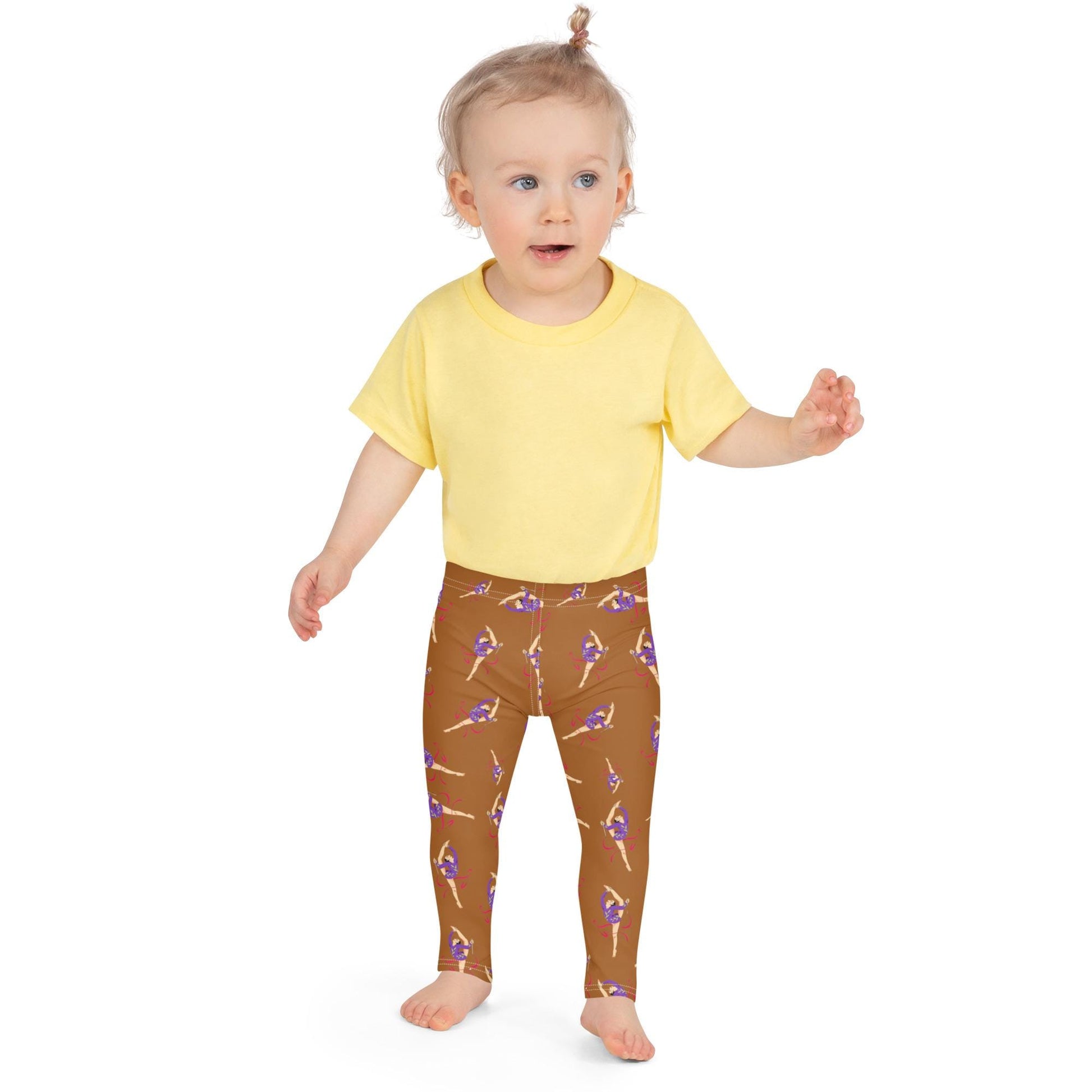 Leggings petite fille portés – crèche/école/danse, usage quotidien - Caramel - motif gymnaste danseuse 