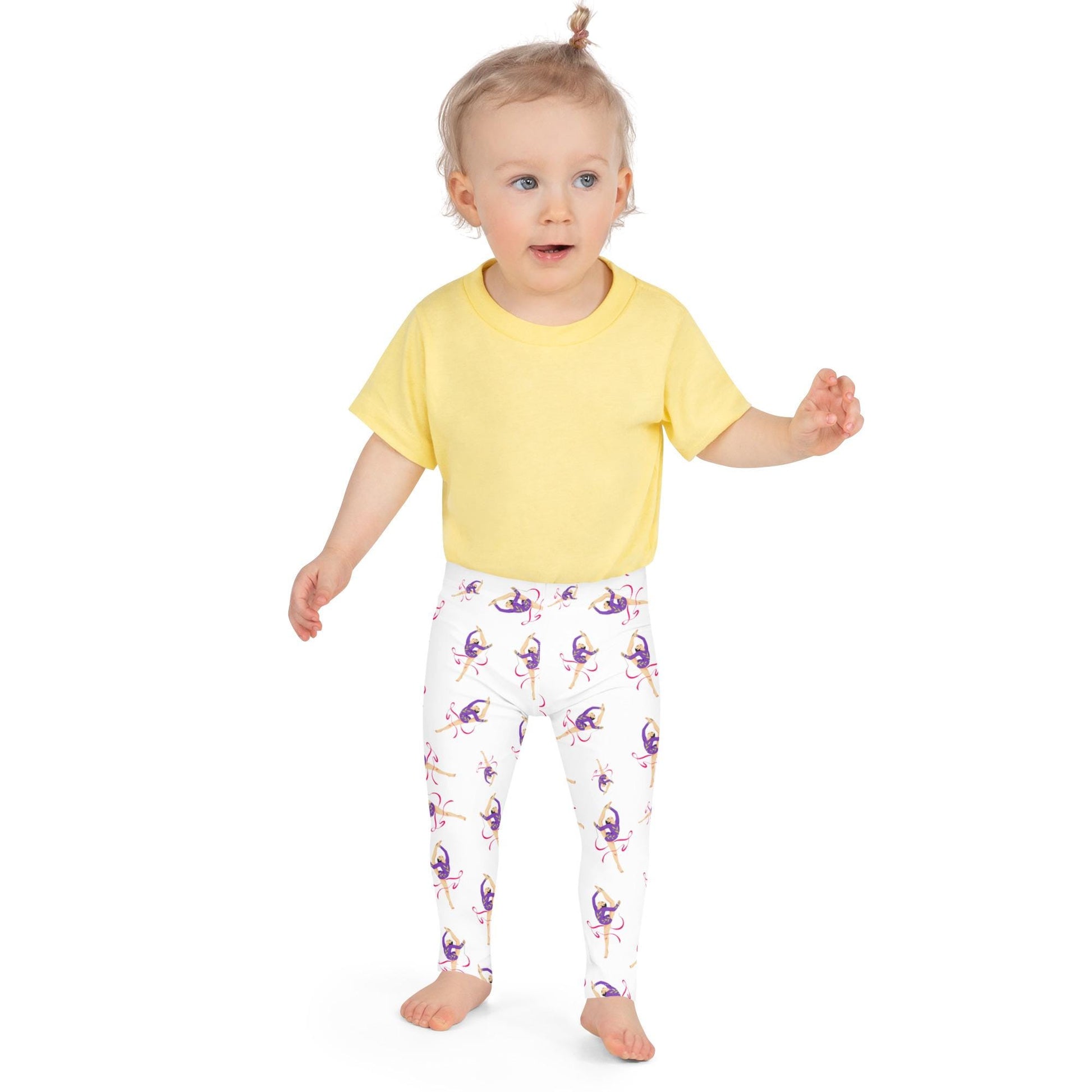 Leggings petite fille portés – crèche/école/danse, usage quotidien - blanc - motif gymnaste danseuse 