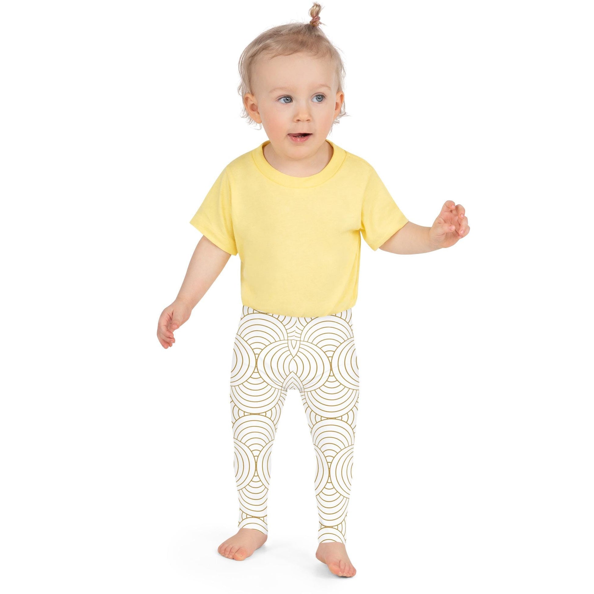 Leggings petite fille portés – crèche/école/danse, usage quotidien - blanc et or - motif gymnaste danseuse 