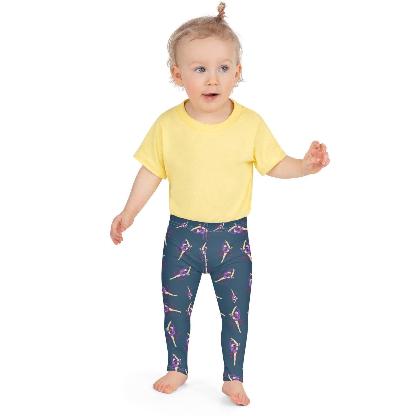 Leggings petite fille portés – crèche/école/danse, usage quotidien - bleu caapri - motif gymnaste danseuse 