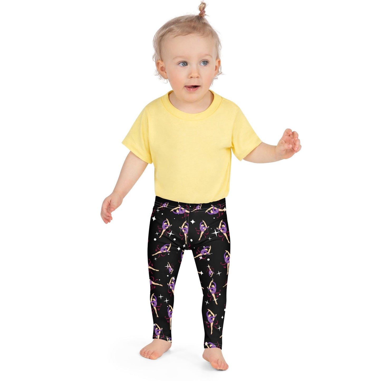 Leggings petite fille portés – crèche/école/danse, usage quotidien - noir étoilé  - motif gymnaste danseuse 