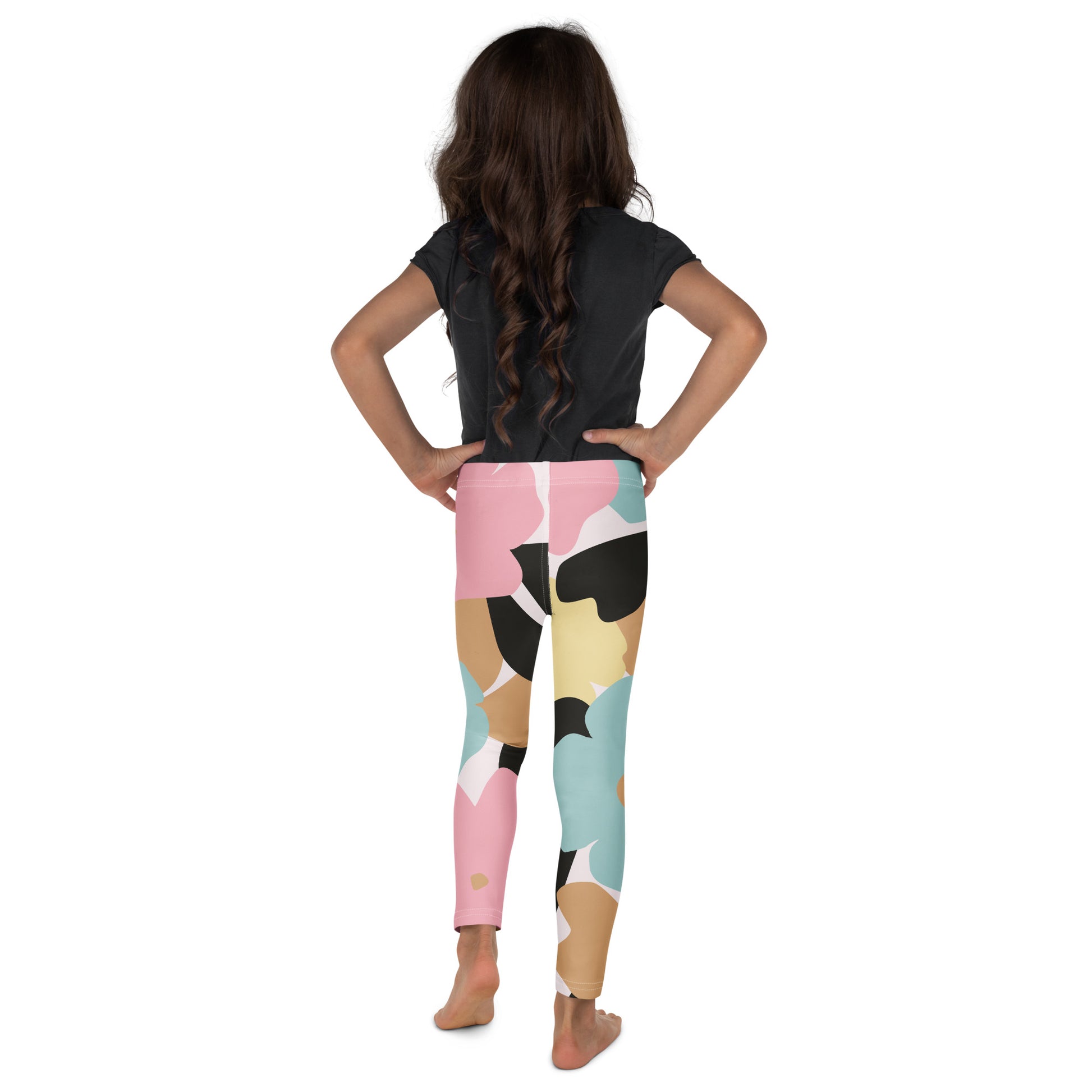 Leggings petite fille – vue de dos, finitions propres - fleuri pastel - motif gymnaste danseuse 