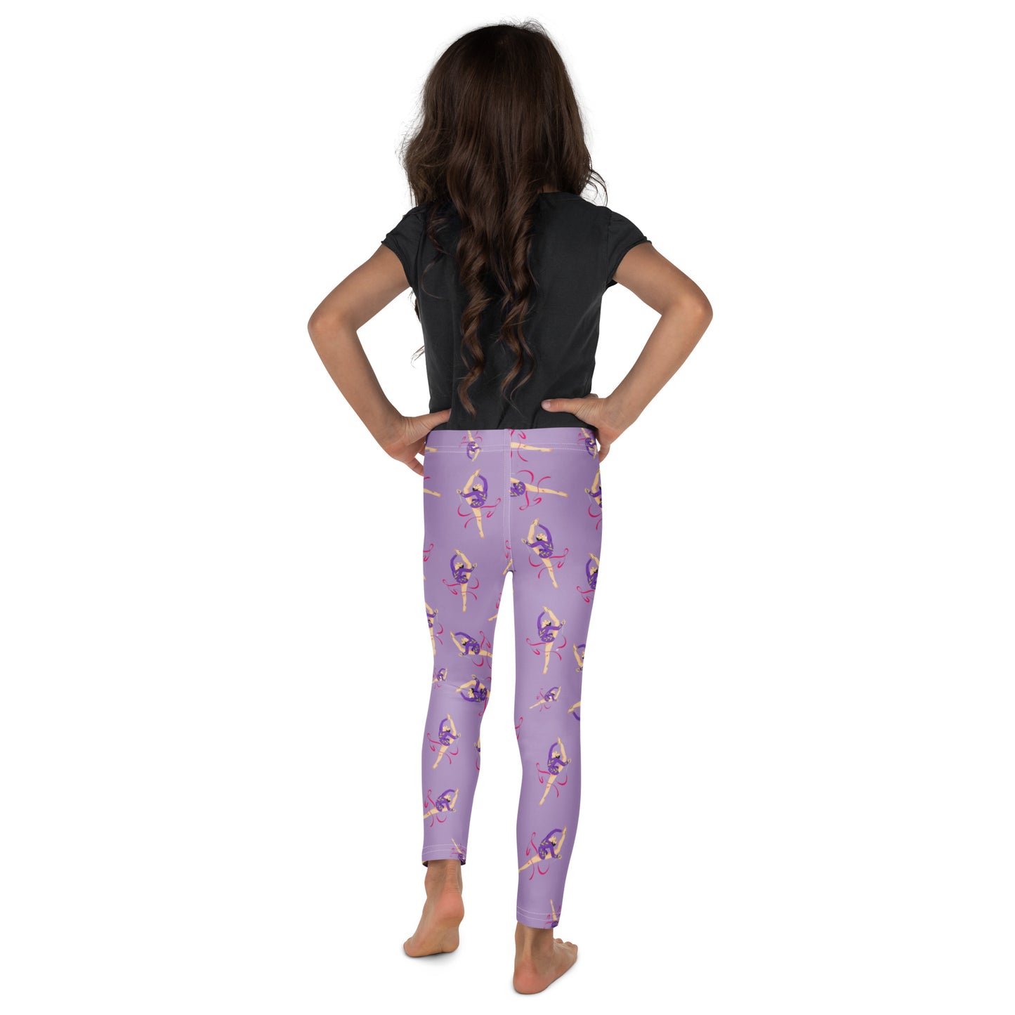 Leggings petite fille – vue de dos, finitions propres - lila - motif gymnaste danseuse 
