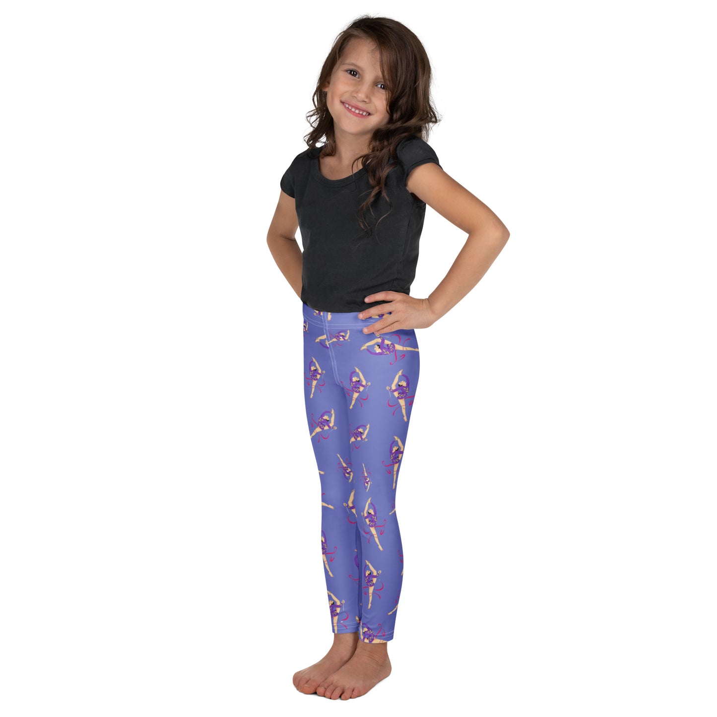Leggings petite fille– vue de profil, confort et liberté de mouvement  - lavande - motif gymnaste danseuse 