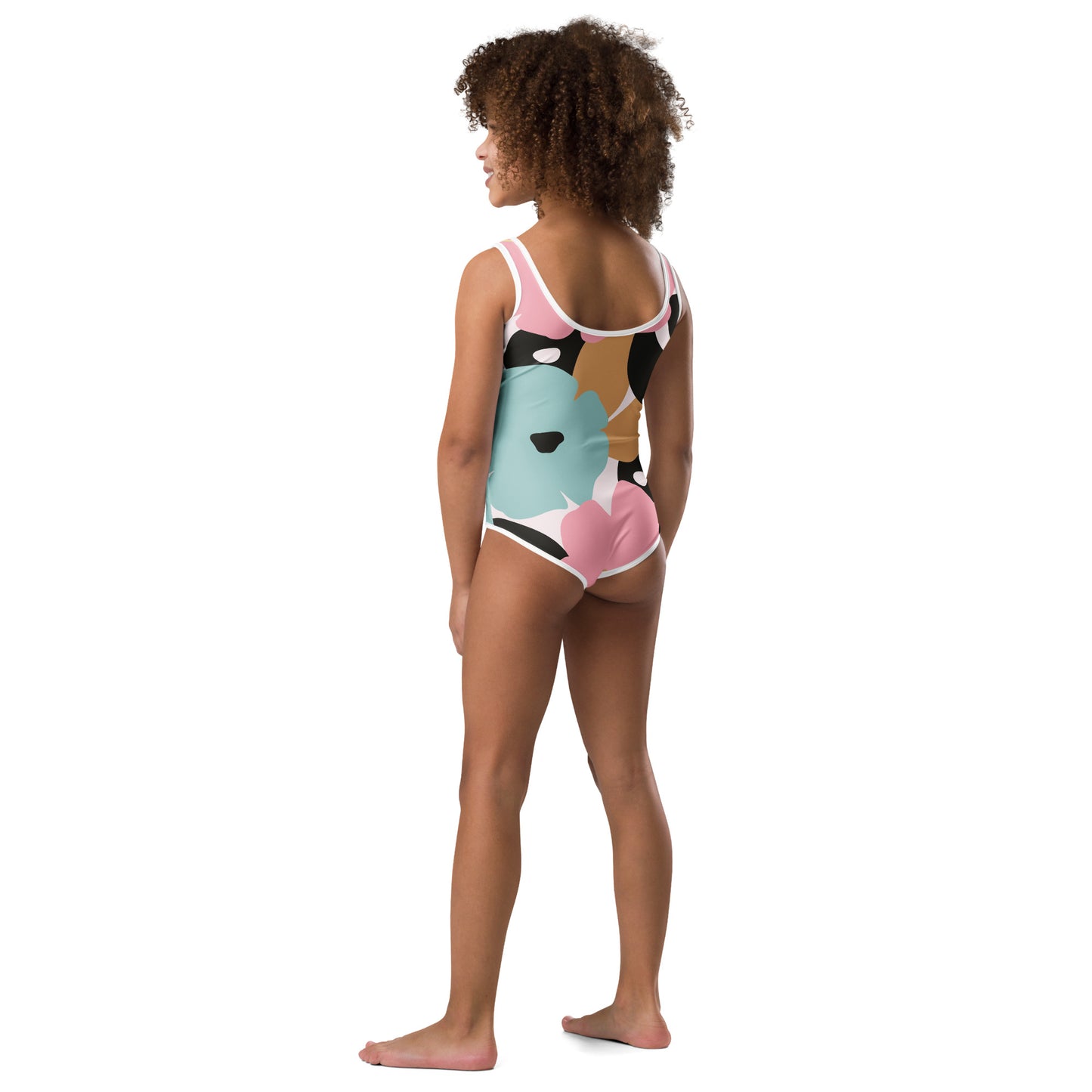 Maillot de bain enfant - fleuri pastel, nature minimaliste – vue de dos, finitions propres