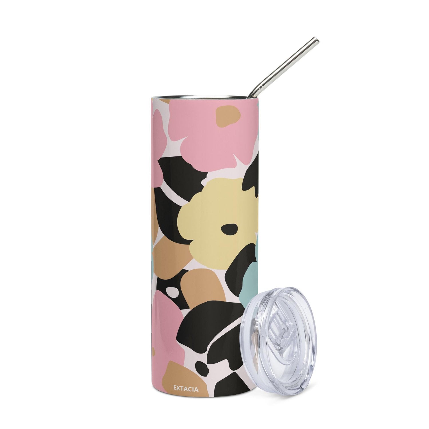 Mug de voyage inox - 20oz fleuri, pastel nature minimaliste - 600 ml – design floral, couvercle anti-fuite