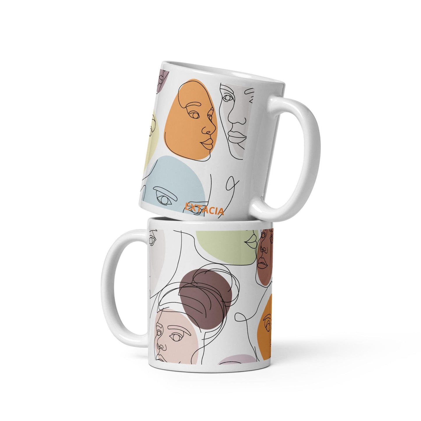 Mug en céramique 11 oz design - blanc - calligraphie minimaliste – vue arrière, format généreux pour boisson chaude