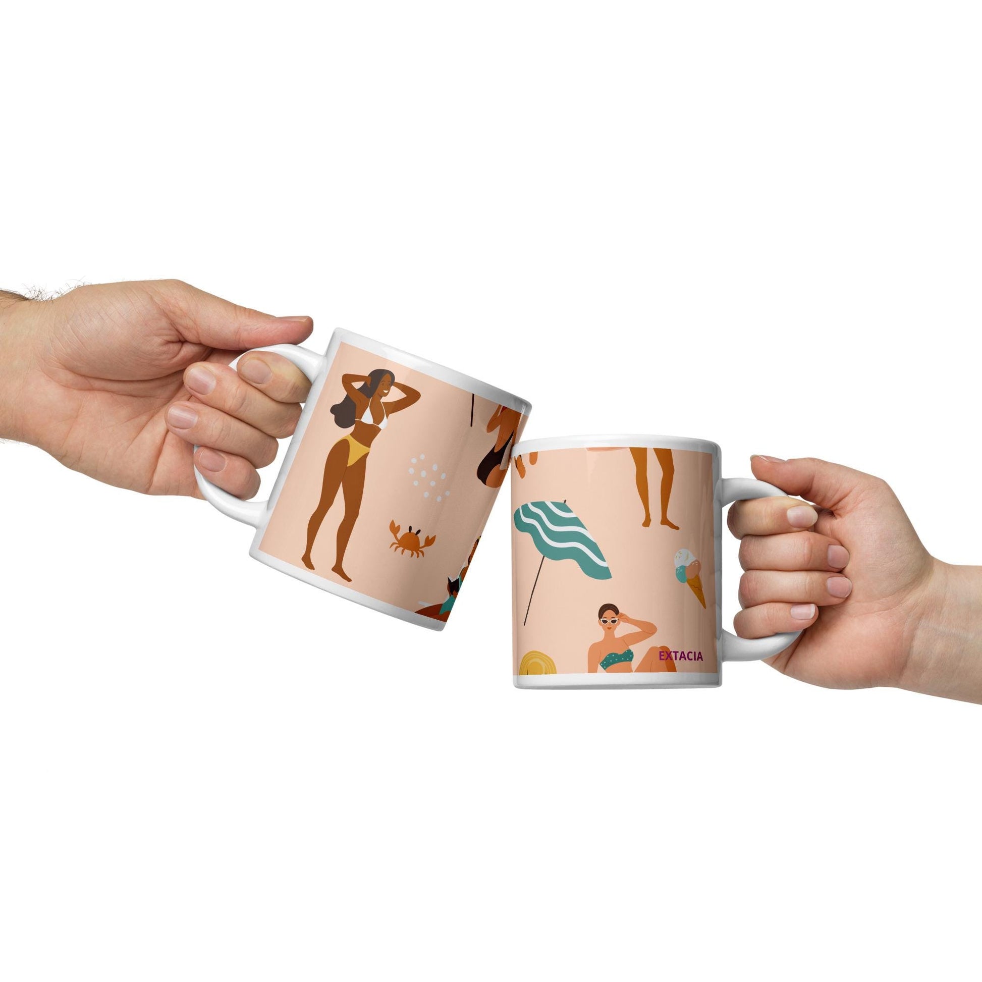 Mug en céramique 11 oz design graphique – Motif : Femmes du monde, Saumon –  Mug en céramique posé sur un bureau – usage quotidien au travail