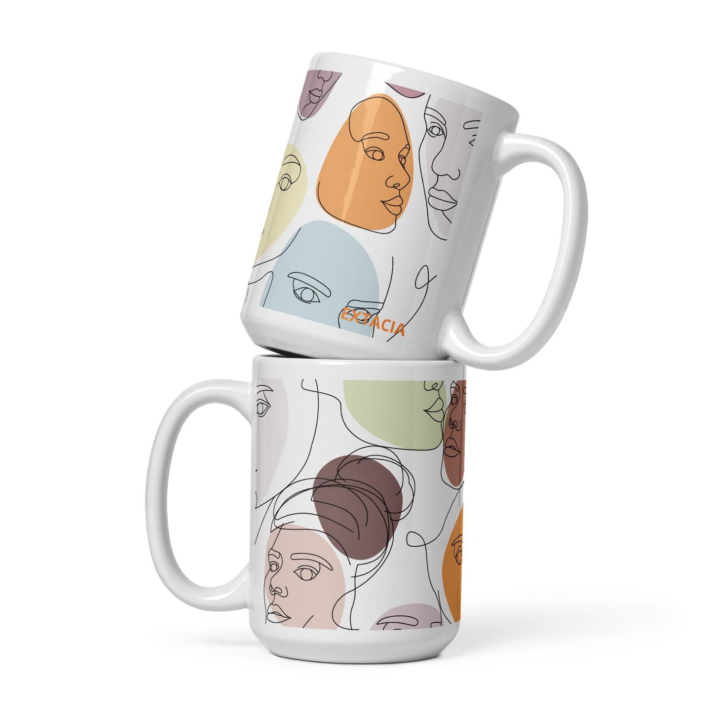 Mug en céramique 15 oz design - blanc - calligraphie minimaliste – profil, design graphique moderne ExtaciaFrance