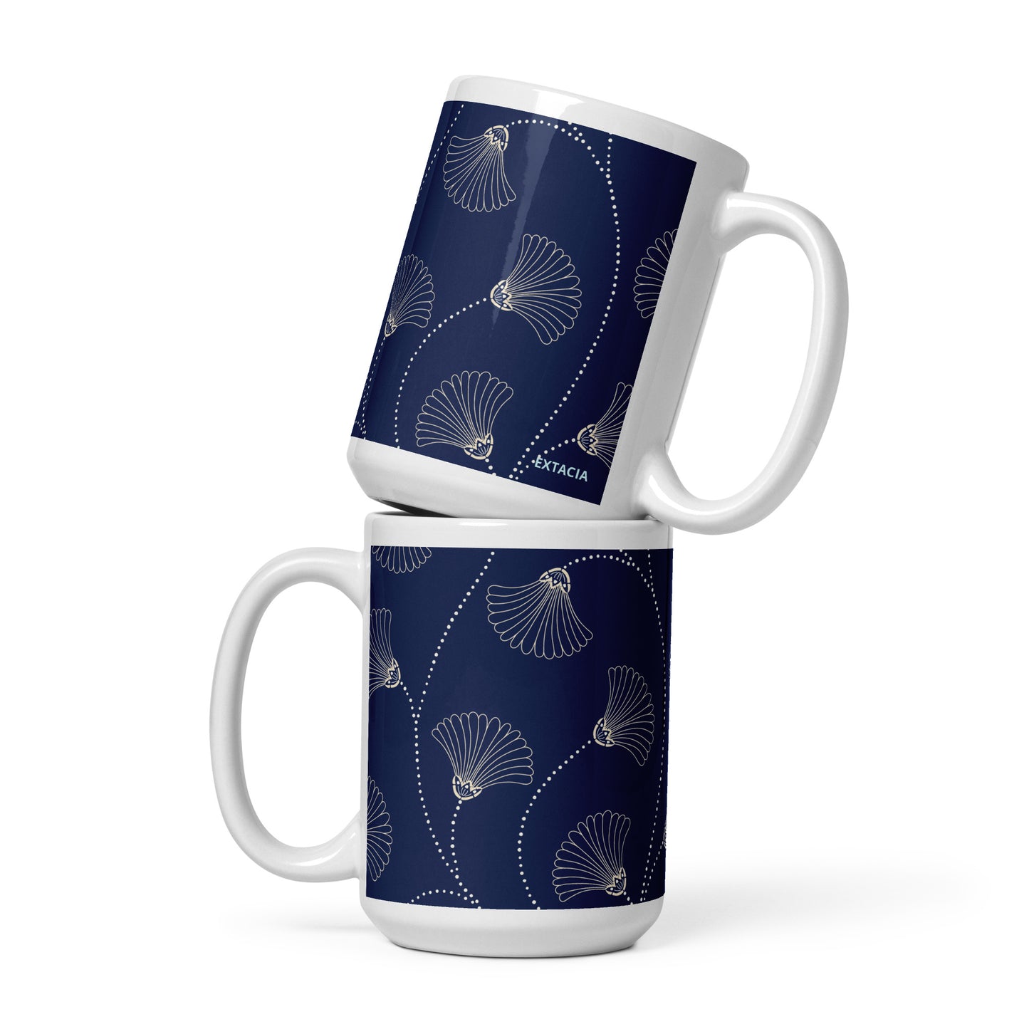 Mug en céramique 15 oz design bleu fleuri nature minimaliste – profil, design graphique moderne ExtaciaFrance