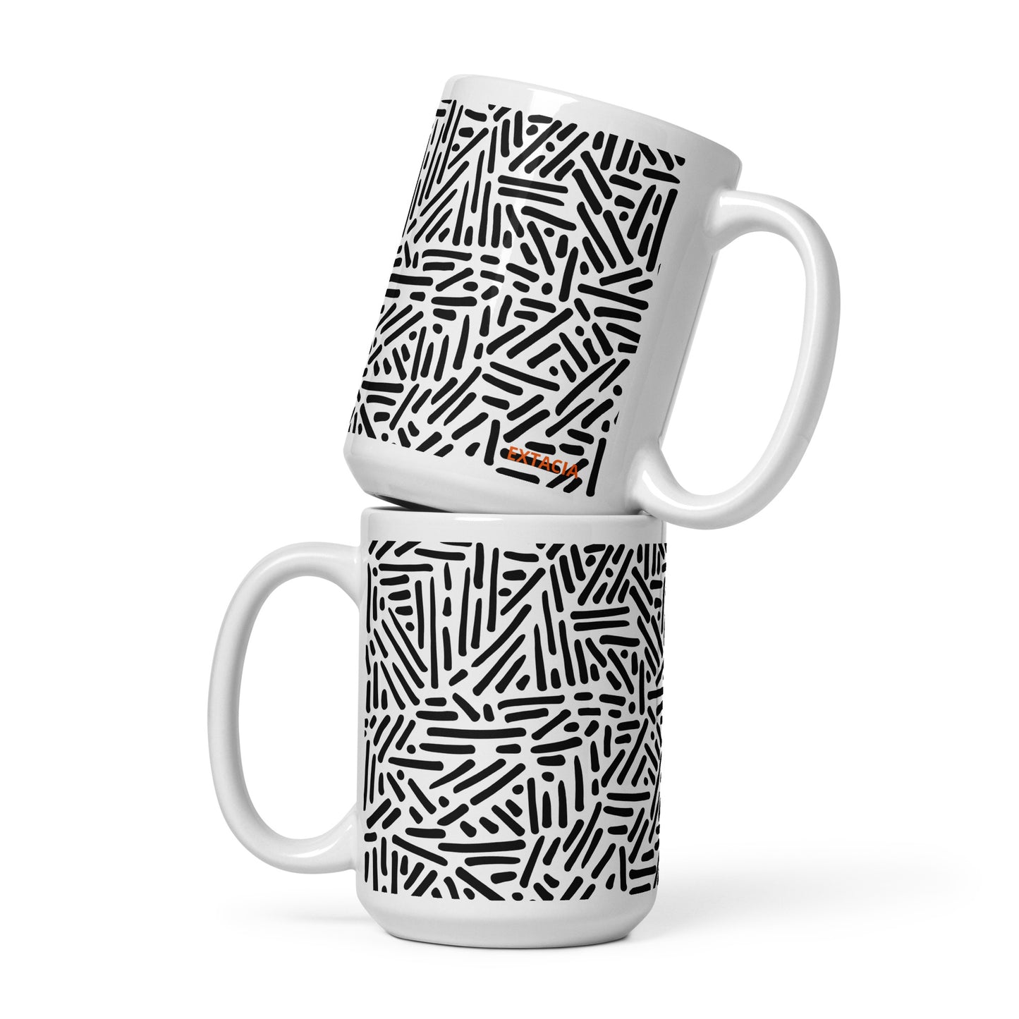 Mug en céramique 15 oz design graphique –  Blanc et Noir, dessin traits et points graphique minimaliste – profil, design graphique moderne ExtaciaFrance