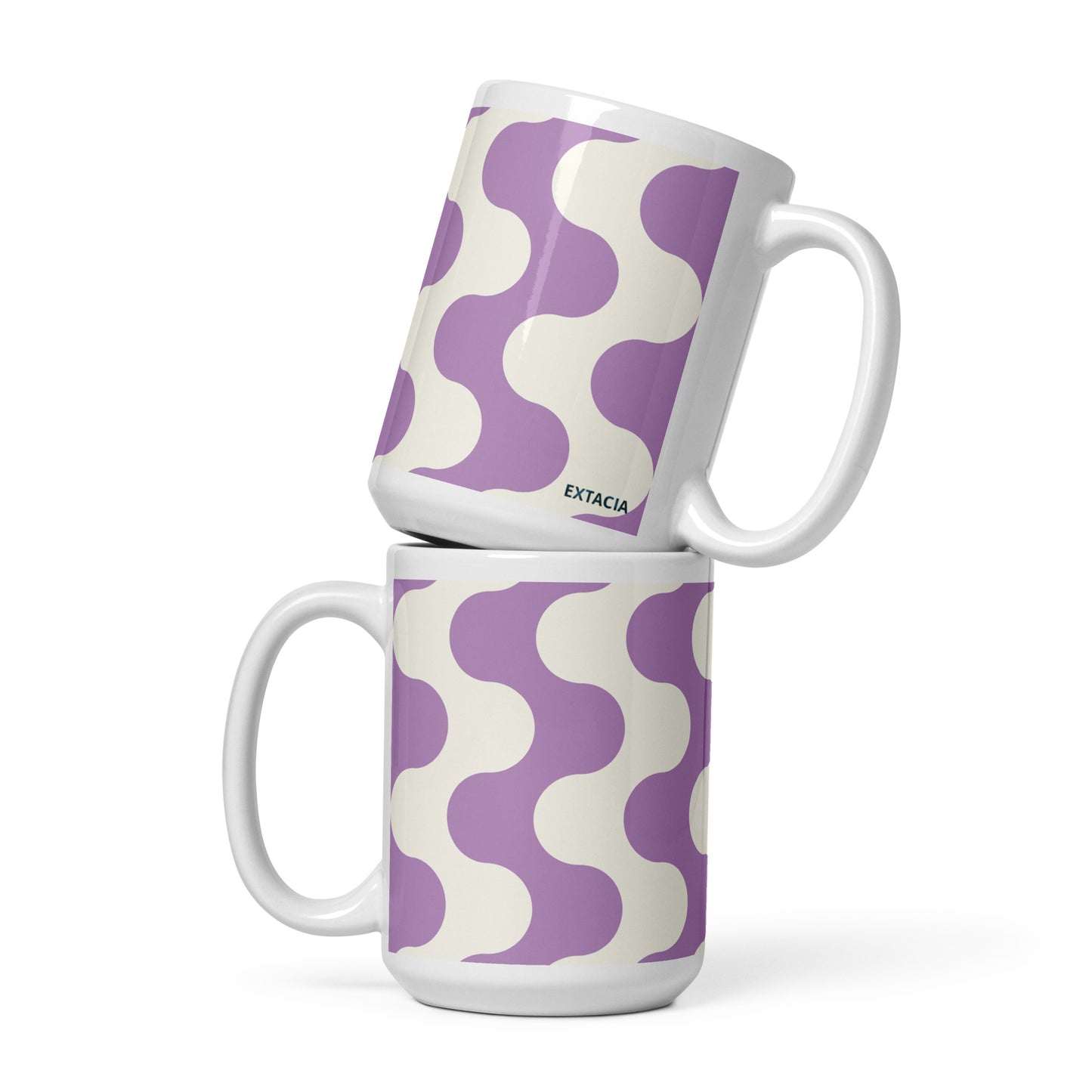 Mug en céramique 15 oz design graphique –  Blanc et Violet à ondulations minimaliste  - profil, design graphique moderne ExtaciaFrance