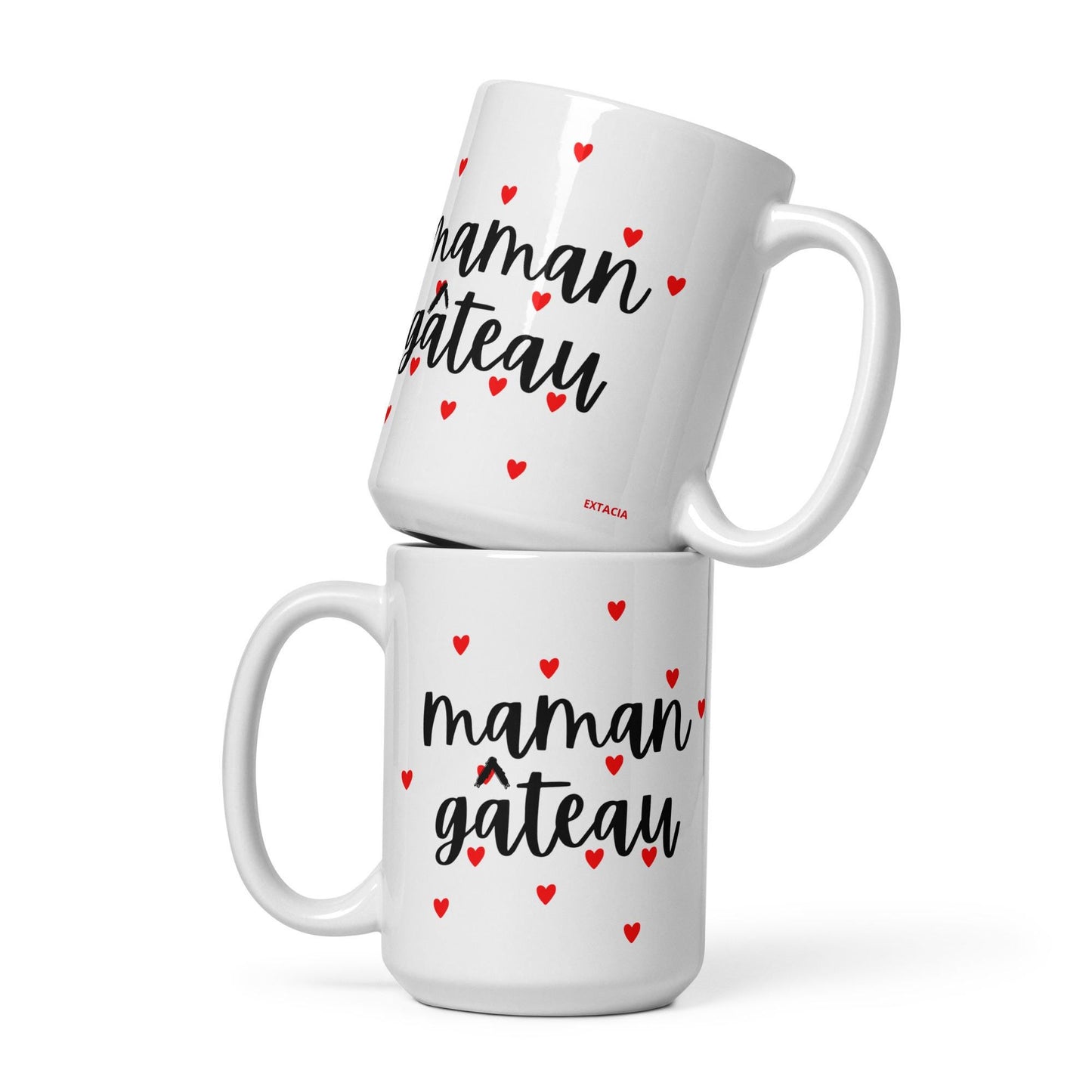Mug en céramique 15 oz design graphique –  Maman gâteau – profil, design graphique moderne ExtaciaFrance
