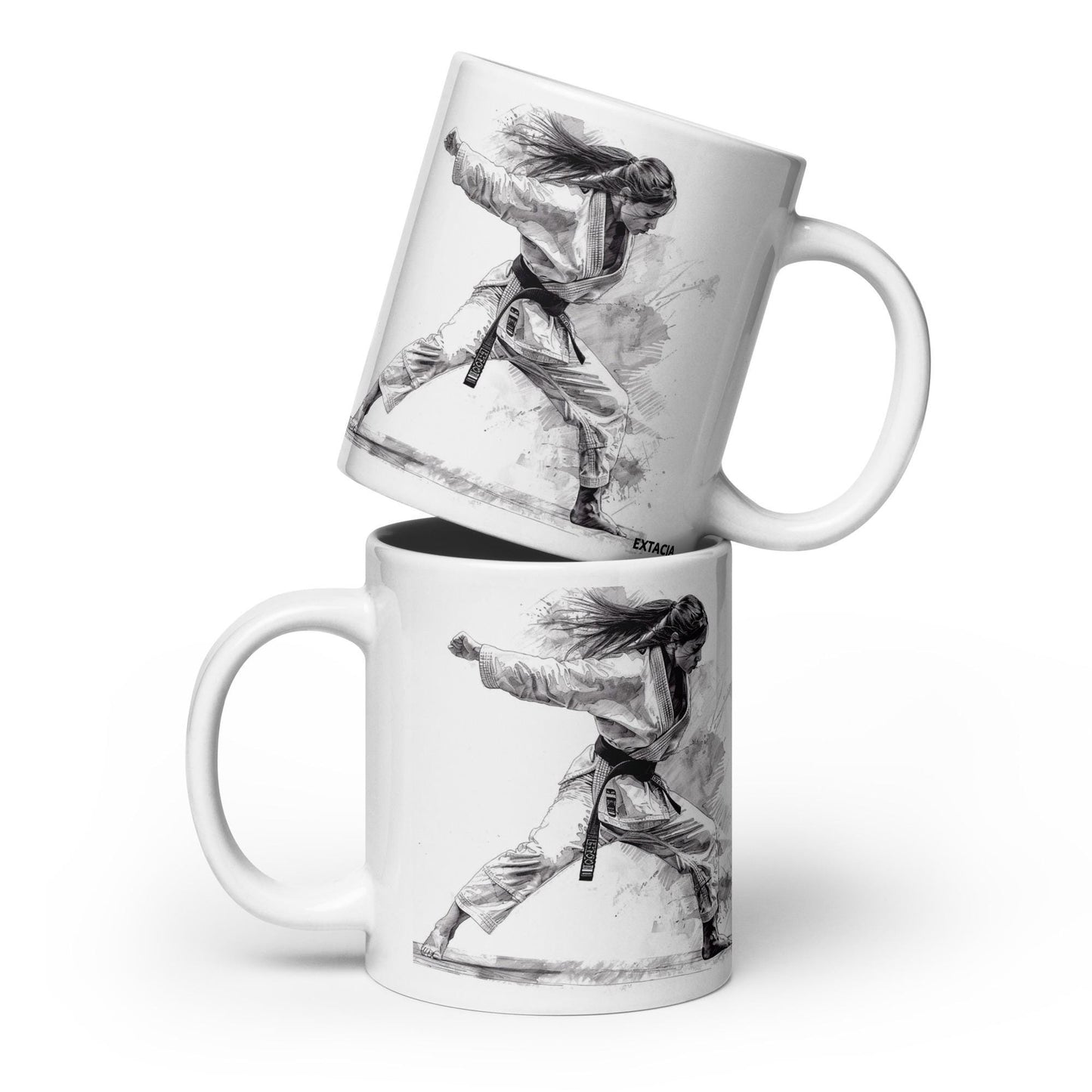 Mug en céramique 20 oz design graphique  – Blanc – Dessin Femme Judoka – vue de face, finition élégante