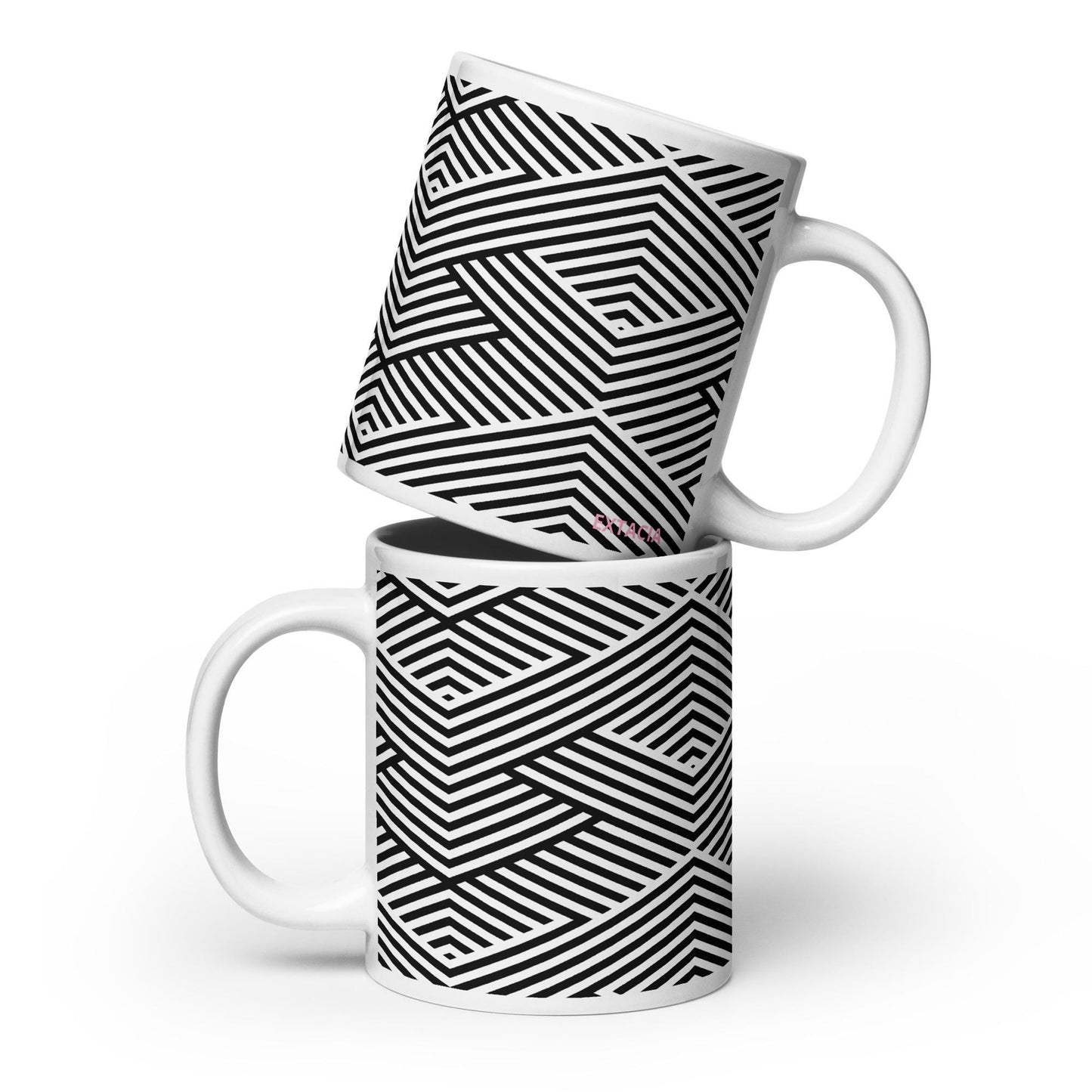 Mug en céramique 20 oz design graphique –  Blanc Noir à rayures minimaliste – vue de face, finition élégante