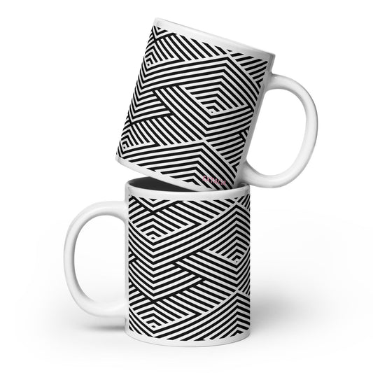 Mug en céramique 20 oz design graphique –  Blanc Noir à rayures minimaliste – vue de face, finition élégante