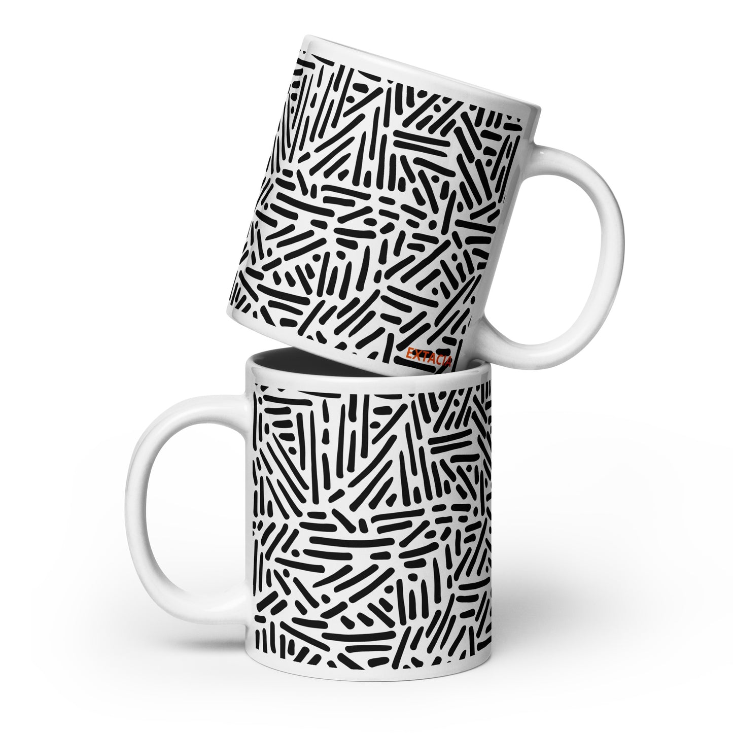 Mug en céramique 20 oz design graphique –  Blanc et Noir, dessin traits et points graphique minimaliste – vue de face, finition élégante