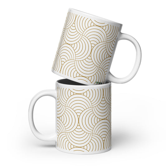 Mug en céramique 20 oz design graphique –  Blanc et Or à spirales minimaliste – vue de face, finition élégante