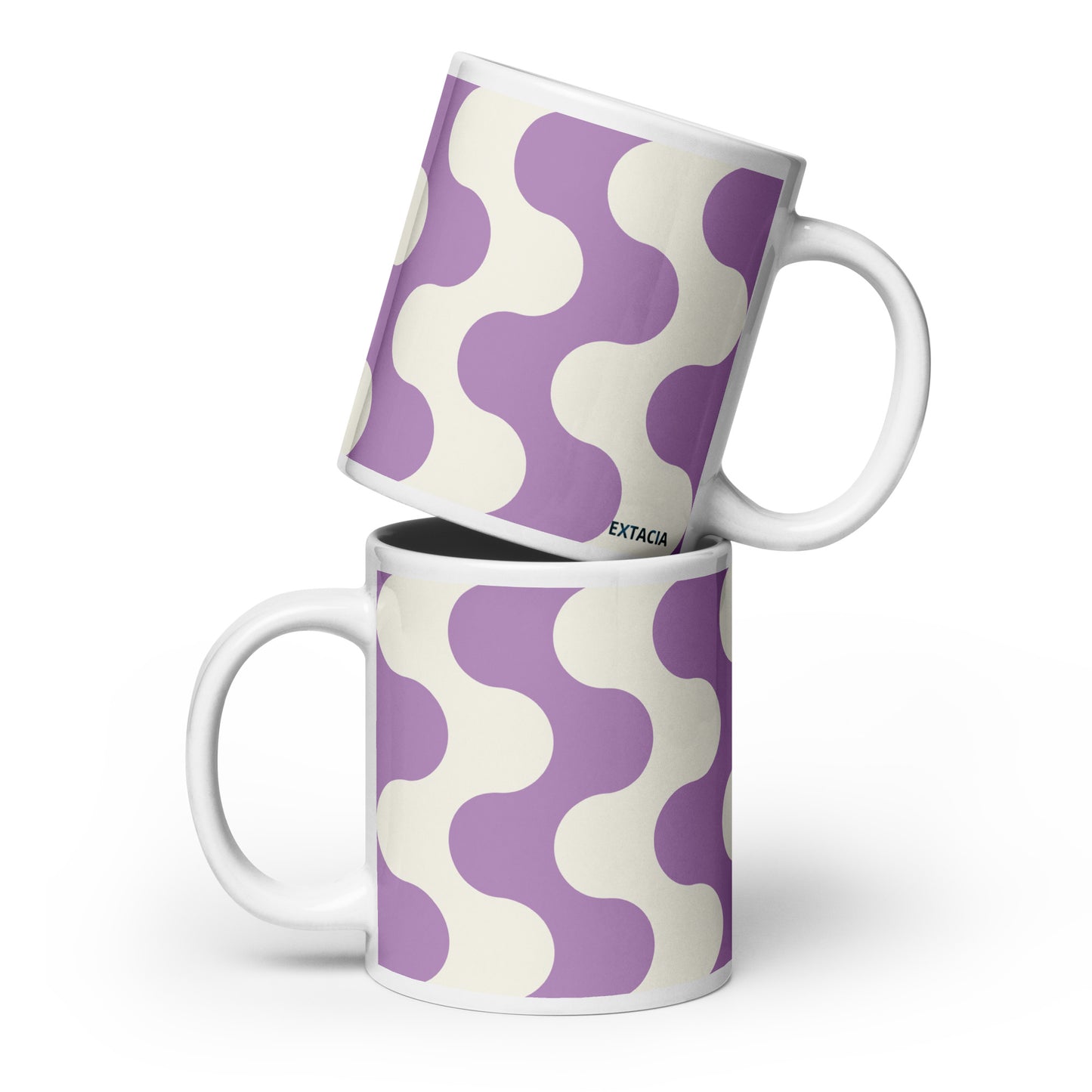Mug en céramique 20 oz design graphique –  Blanc et Violet à ondulations minimaliste – vue de face, finition élégante