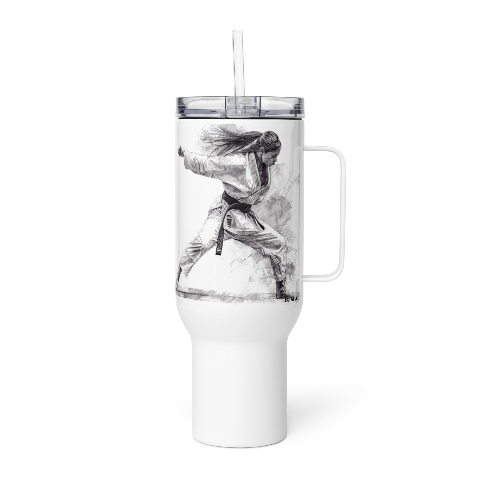 Mug isotherme inox avec anse – BLANC, FEMME JUDOKA - femmes du monde   minimaliste - Zoom couvercle et bord – tasse isotherme inox usage quotidien confortable