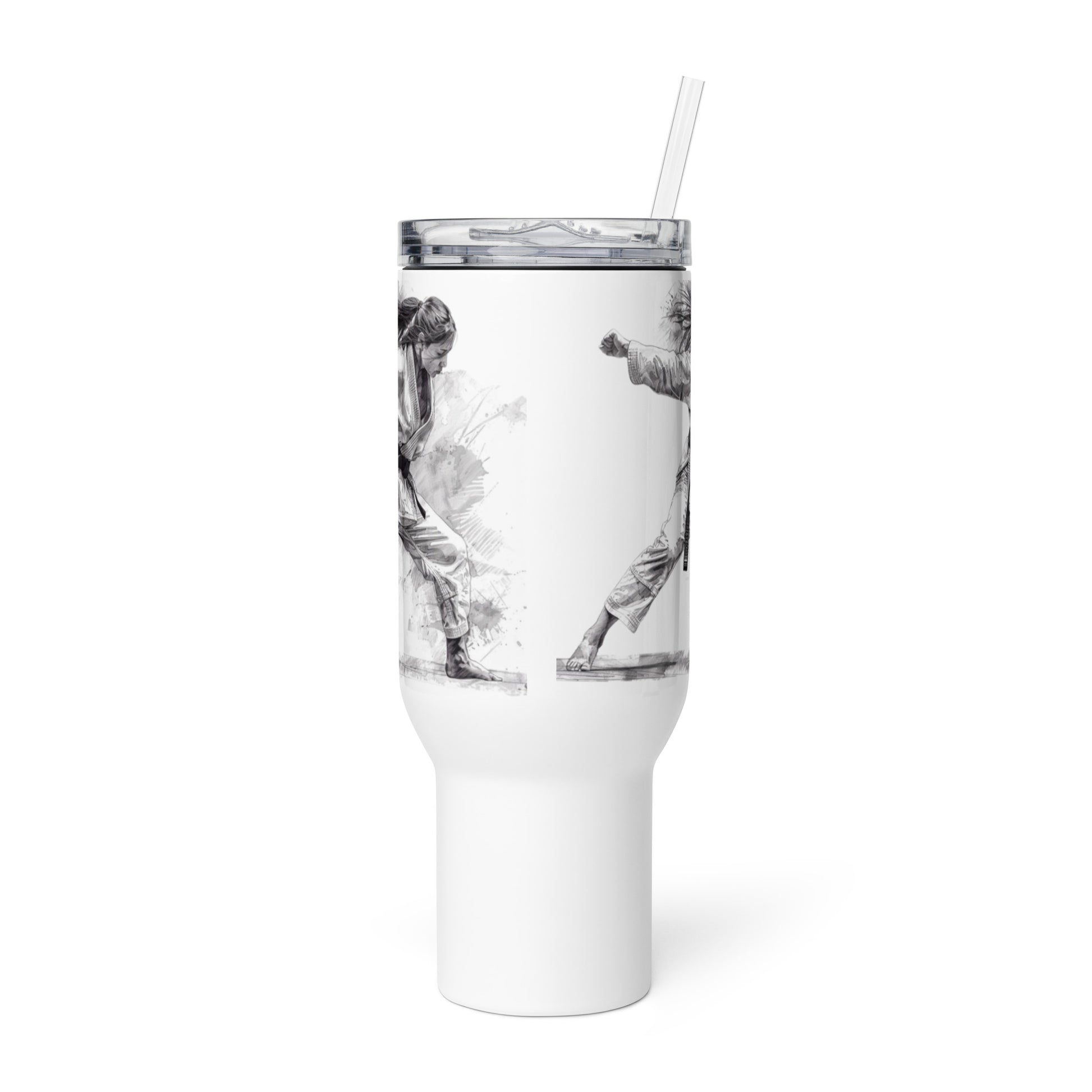 Mug isotherme inox avec anse – BLANC, FEMME JUDOKA - femmes du monde   minimaliste – mug isotherme inox bureau & voyage