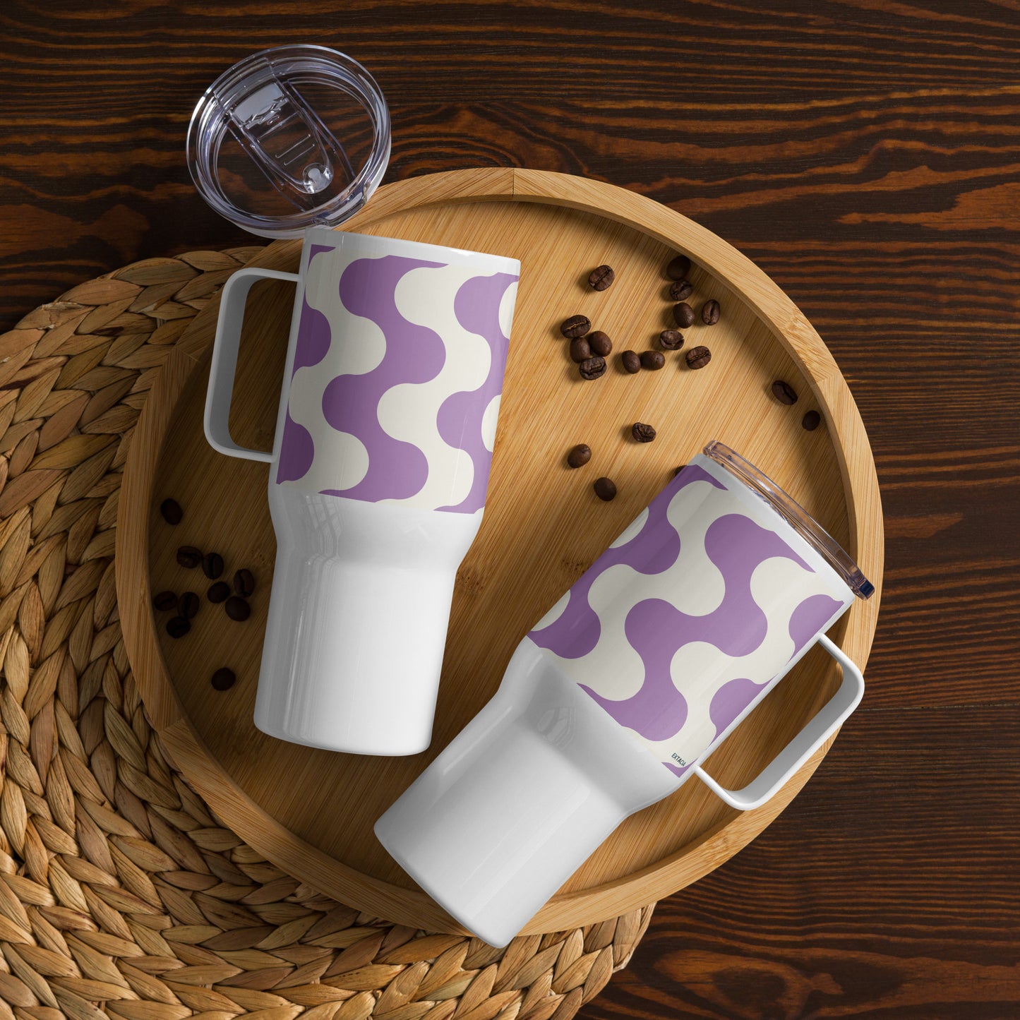 Mug isotherme inox avec anse – blanc et violet, graphique minimaliste - confort en main grâce à l’anse intégrée ExtaciaFrance