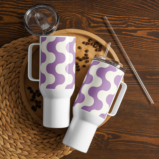 Mug isotherme inox avec anse – blanc et violet, graphique minimaliste - double-paroi durable et design floral élégant
