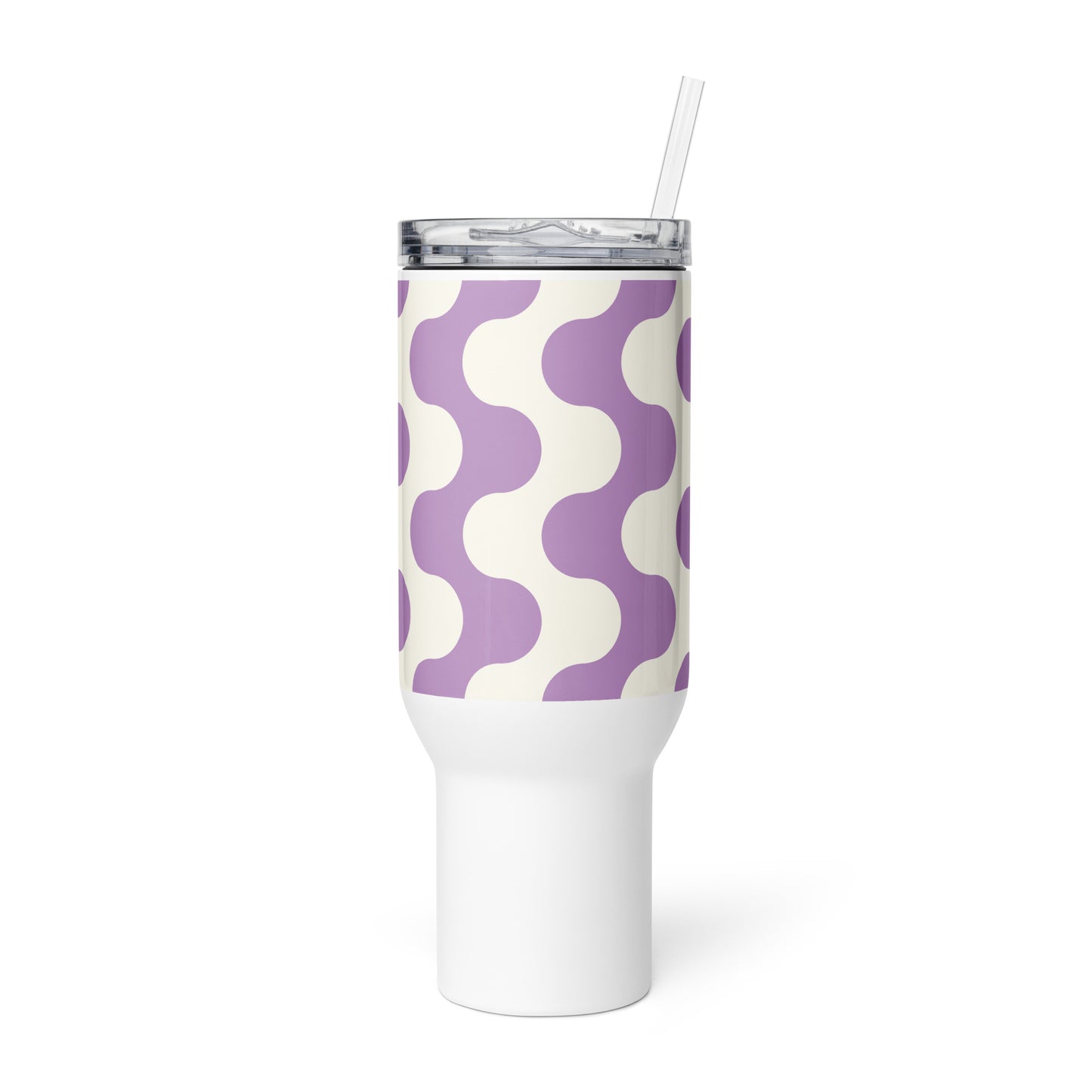 Mug isotherme inox avec anse – blanc et violet, graphique minimaliste - mug isotherme inox bureau & voyage