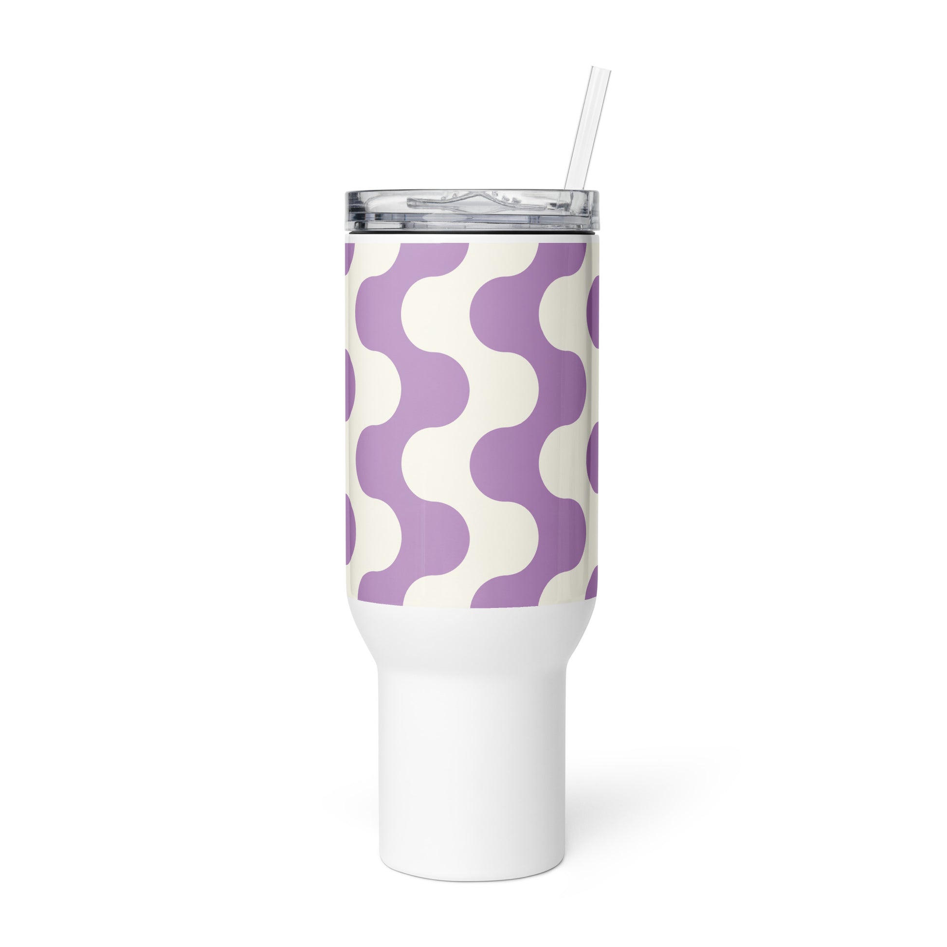 Mug isotherme inox avec anse – blanc et violet, graphique minimaliste - mug isotherme inox bureau & voyage