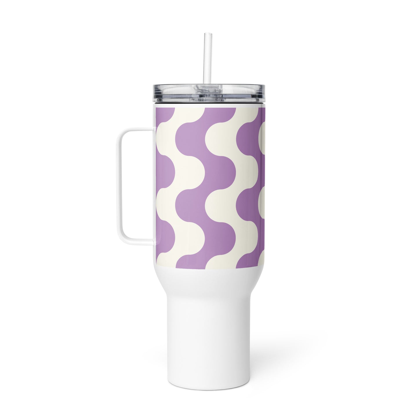 Mug isotherme inox avec anse – blanc et violet, graphique minimaliste - mug isotherme inox robustesse & hygiène