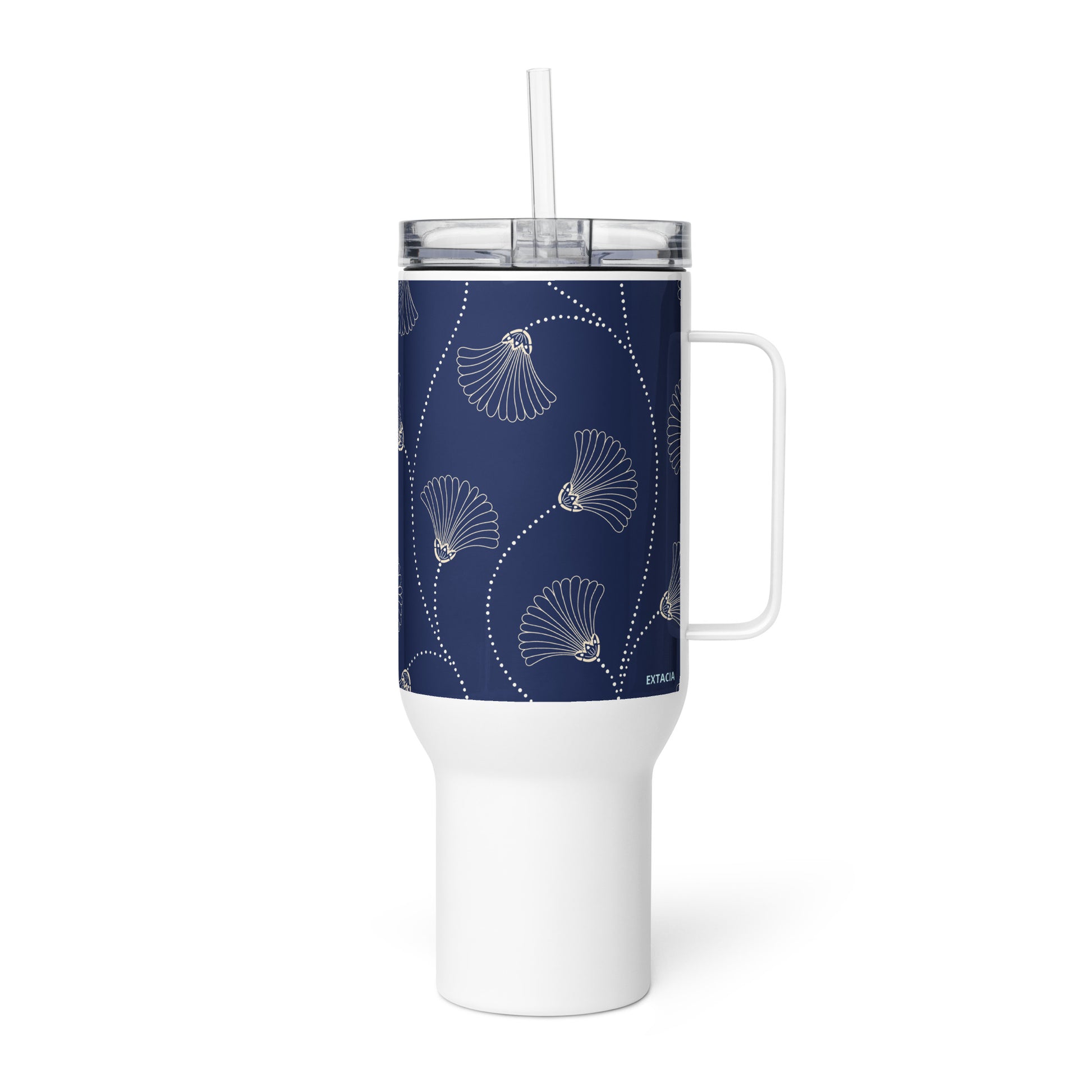 Mug isotherme inox avec anse – bleu fleuri, nature minimaliste – - Zoom couvercle et bord – tasse isotherme inox usage quotidien confortable
