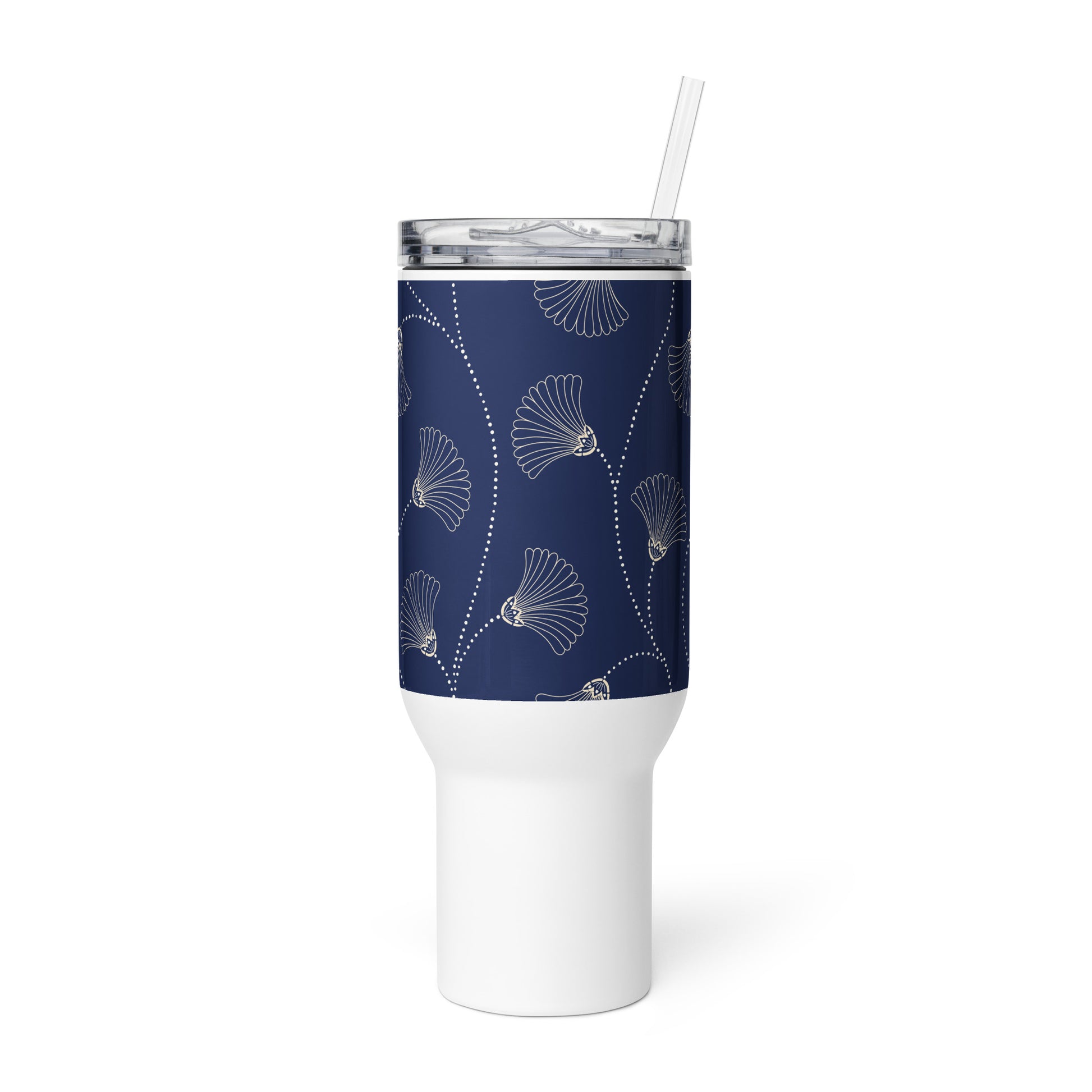 Mug isotherme inox avec anse – bleu fleuri, nature minimaliste – mug isotherme inox bureau & voyage
