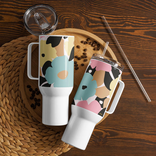 Mug isotherme inox avec anse – fleuri pastel, nature minimaliste - double-paroi durable et design floral élégant