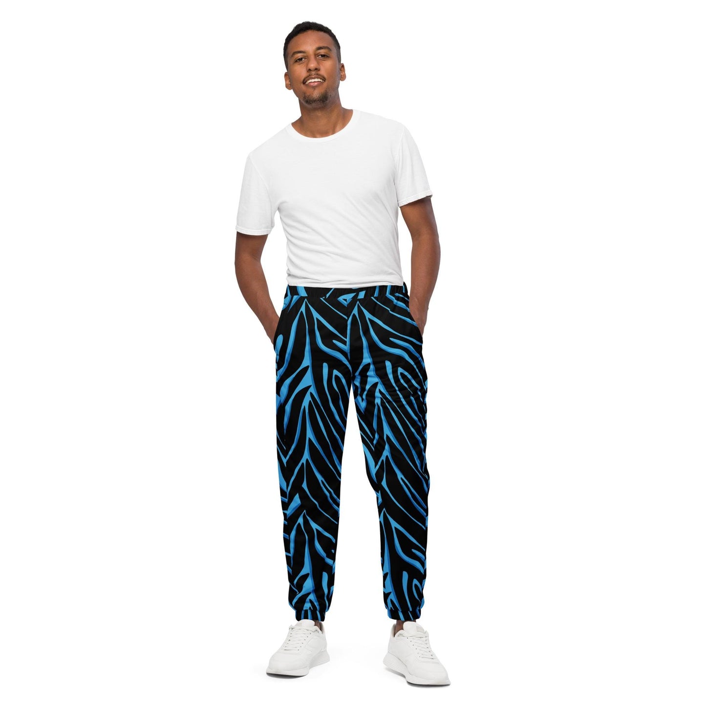Pantalon de survêtement homme  – vue de face, coupe confortable - bleu et noir - imprimé animal minimaliste