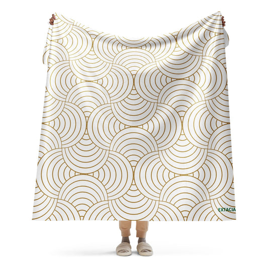 Plaid Sherpa ultra-doux double face - blanc et or à spirales graphique minimaliste – face microfibre & verso Sherpa, grande douceur