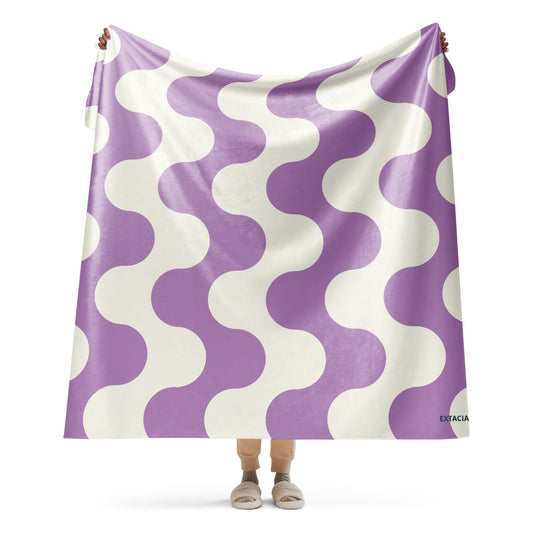 Plaid Sherpa ultra-doux double face - blanc et violet graphique minimaliste – face microfibre & verso Sherpa, grande douceur