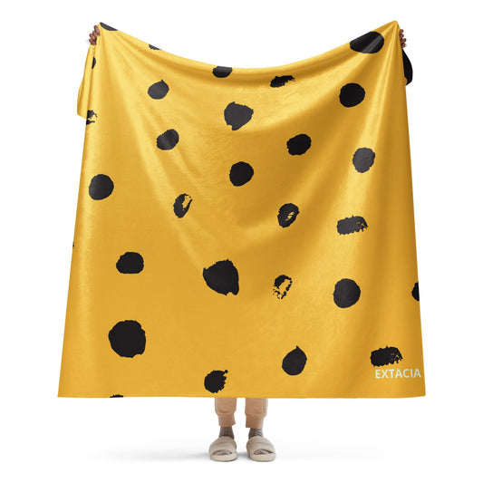 Plaid Sherpa ultra-doux double face - jaune et noir tacheté imprimé animal minimaliste – face microfibre & verso Sherpa, grande douceur