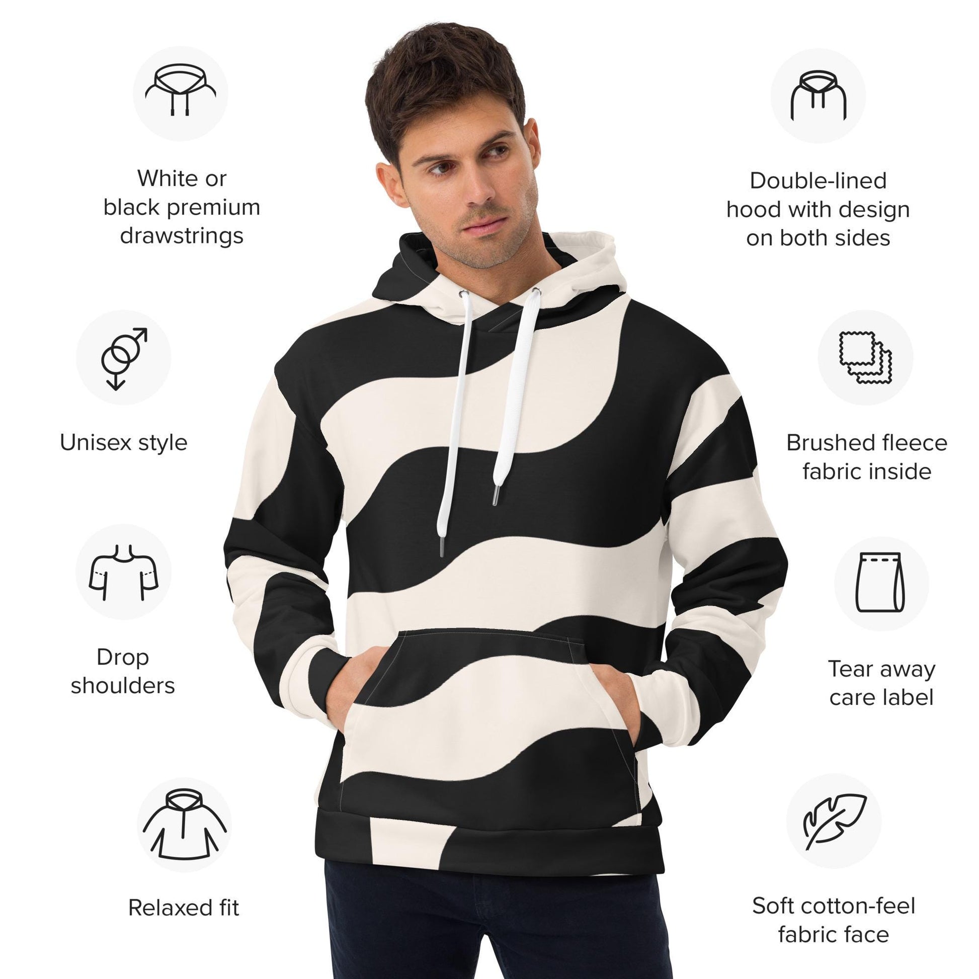 Poche kangourou & cordons, usage quotidien - homme- beige et noir - graphique minimaliste