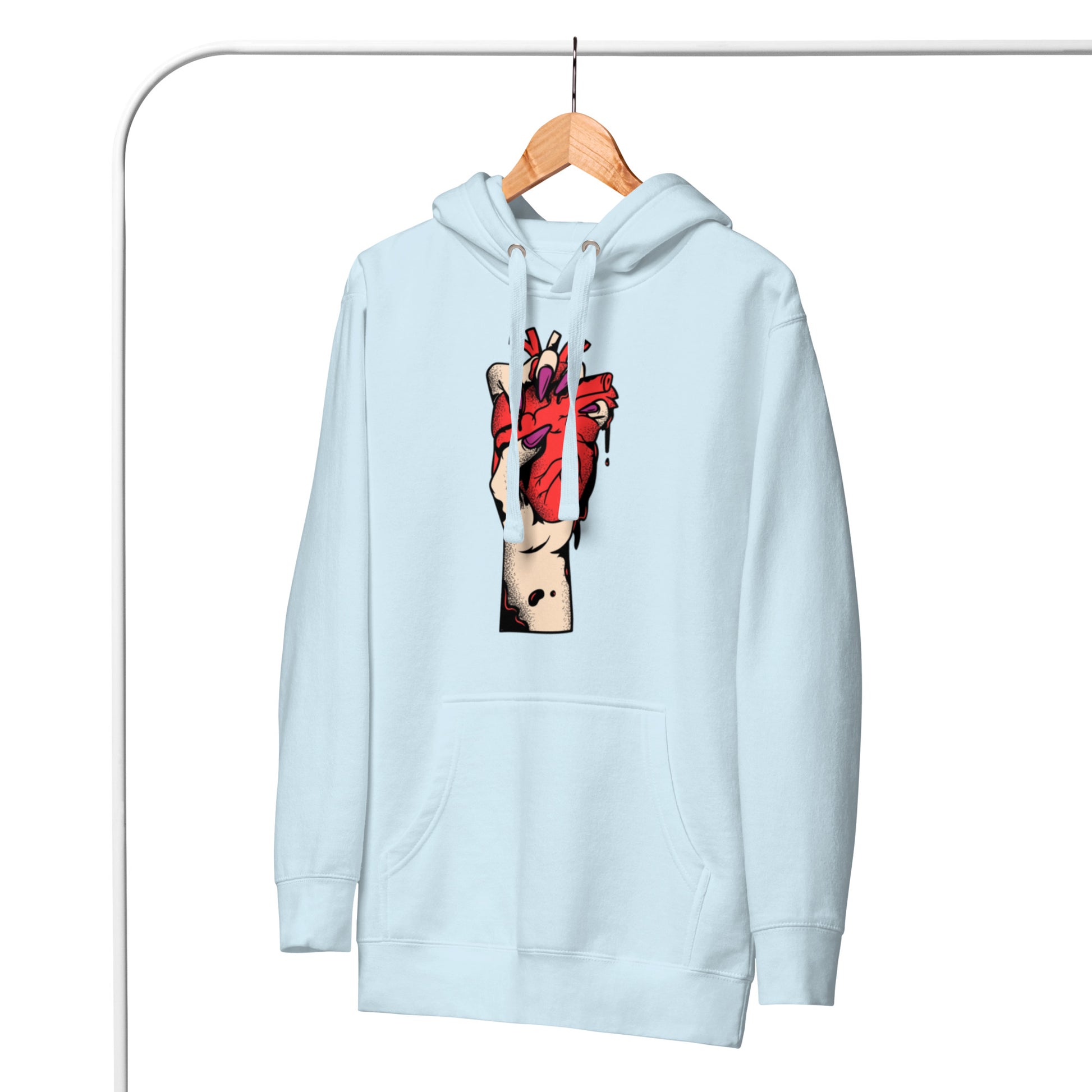 Poche kangourou et cordons, sweat, usage urbain - bleuâtre – Coeur déjà pris, rouge 