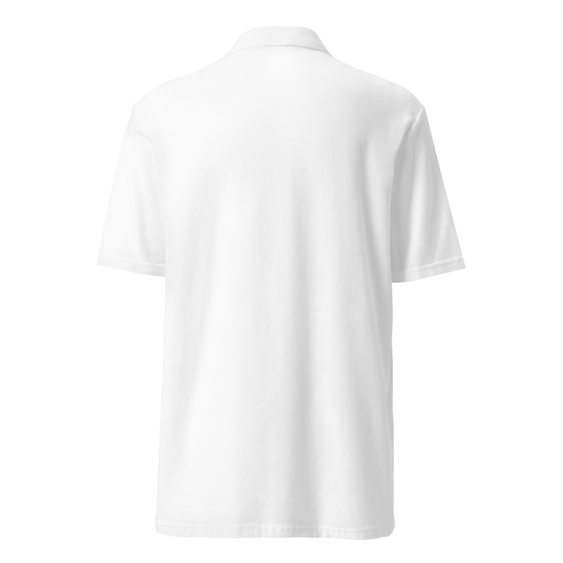 Polo homme – vue de dos, tombé propre motif brodé - coeur deja pris - blanc