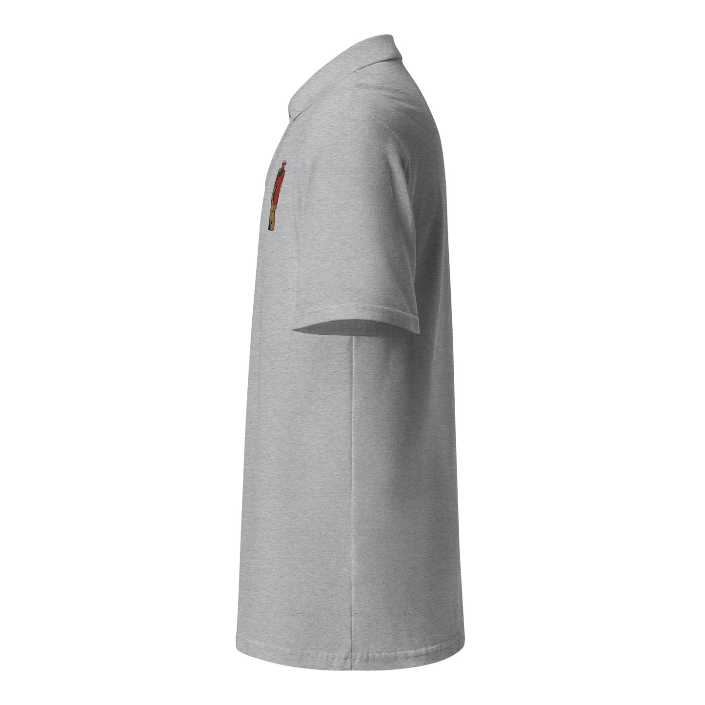 Polo homme – vue de profil, col côtelé et patte de boutonnage motif brodé - coeur deja pris - gris